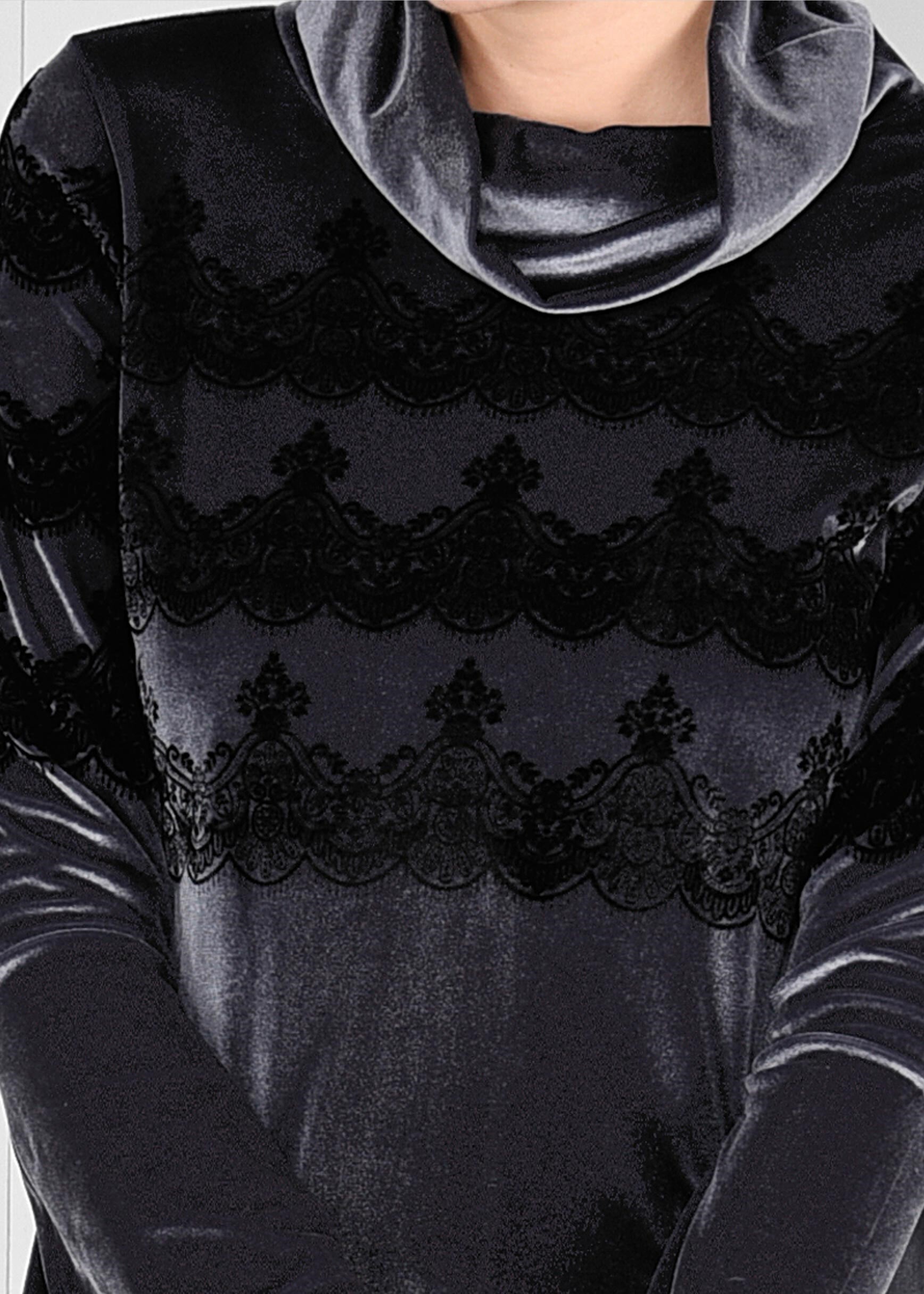 Tesettür giyim GRİ ŞAL YAKA GENİŞ KESİM 2Lİ PANTOLONLU TAKIM 4669 