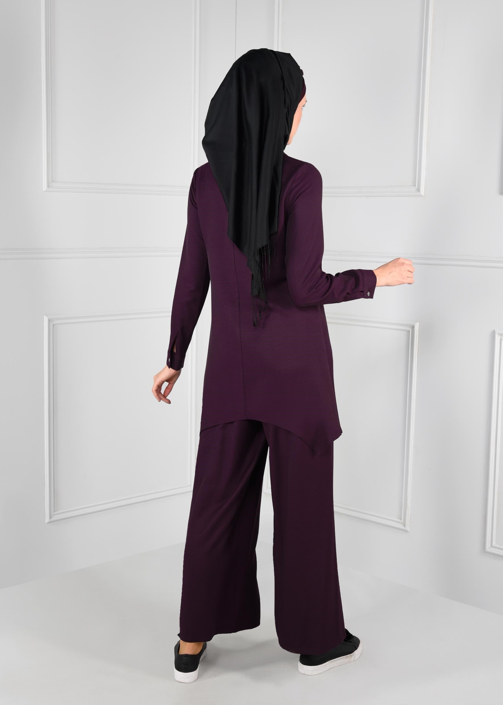 Tesettür giyim MOR ASİMETRİK KESİM 2&prime;Lİ PANTOLONLU TAKIM 4807