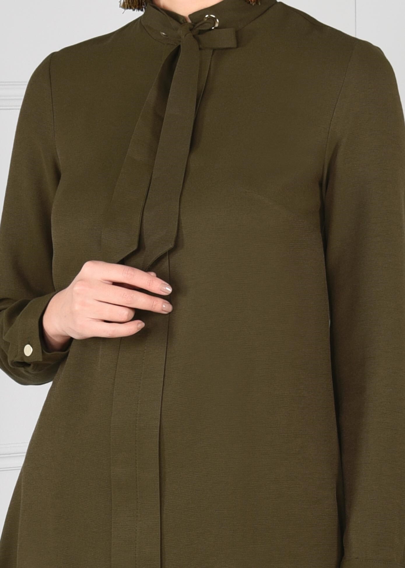 Tesettür giyim HAKİ ASİMETRİK KESİM 2&prime;Lİ PANTOLONLU TAKIM 4807