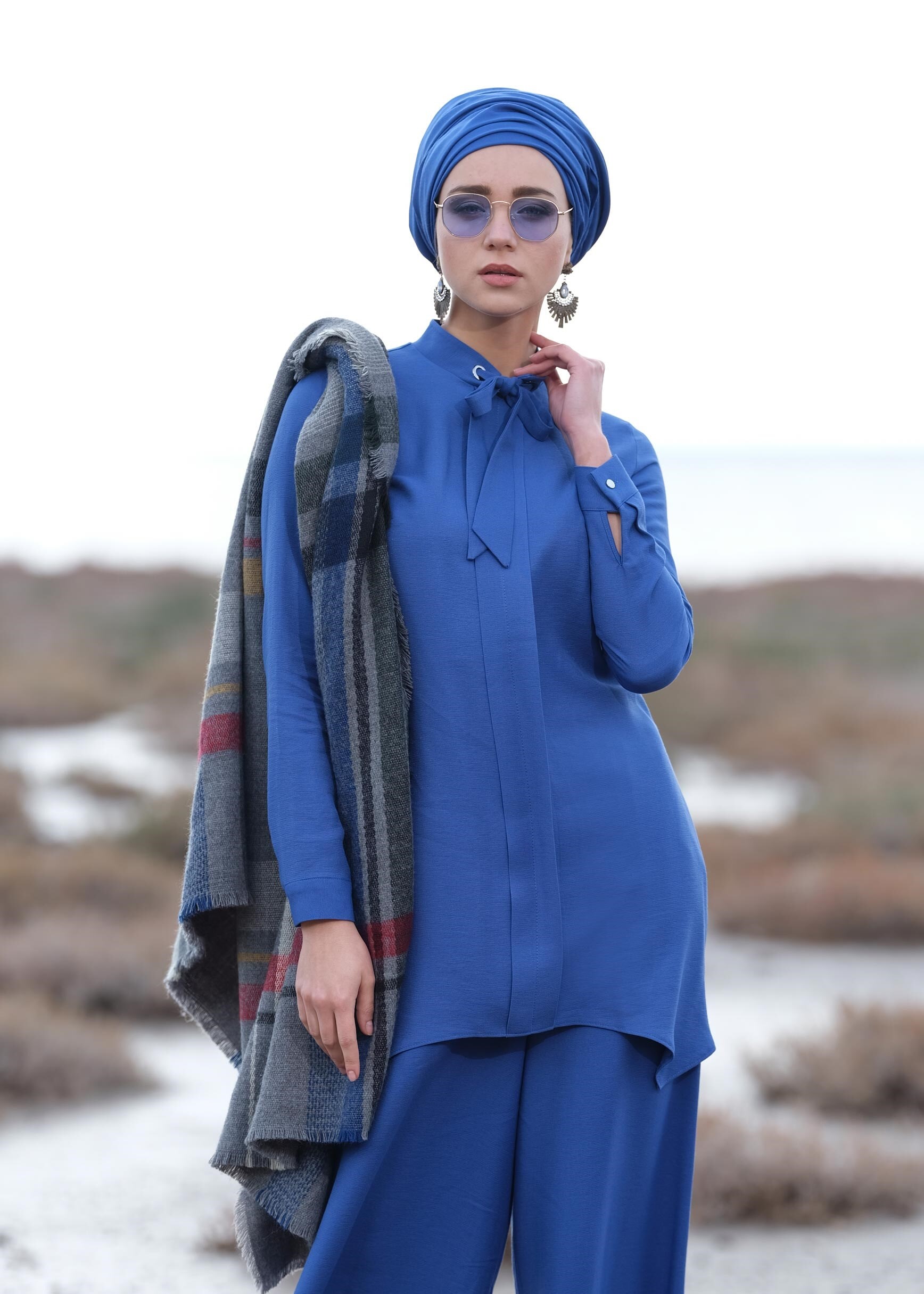 Tesettür giyim LACİVERT ASİMETRİK KESİM 2&prime;Lİ PANTOLONLU TAKIM 4807