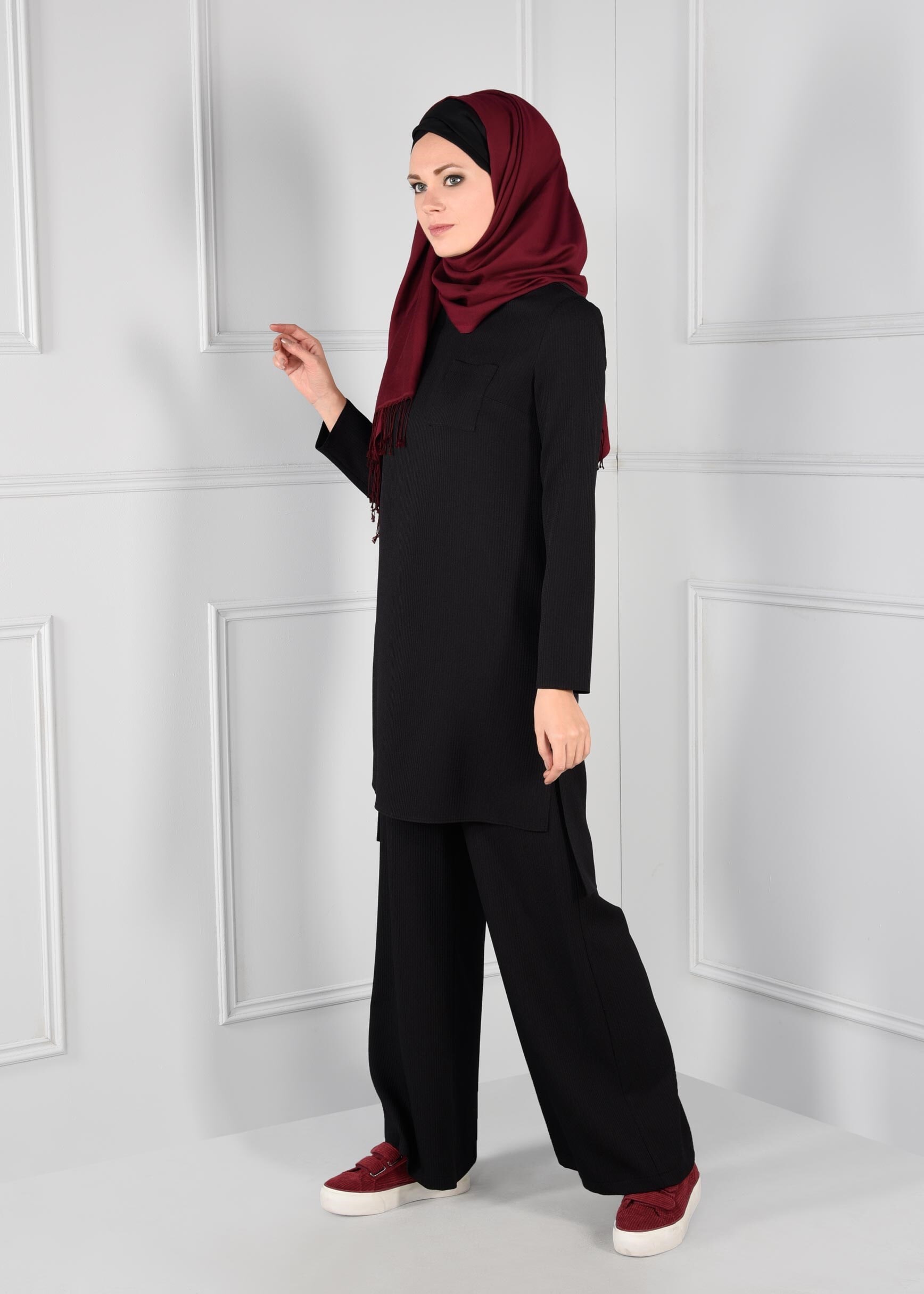 Tesettür giyim SİYAH ARKASI UZUN 2Lİ PANTOLON TAKIM 4809