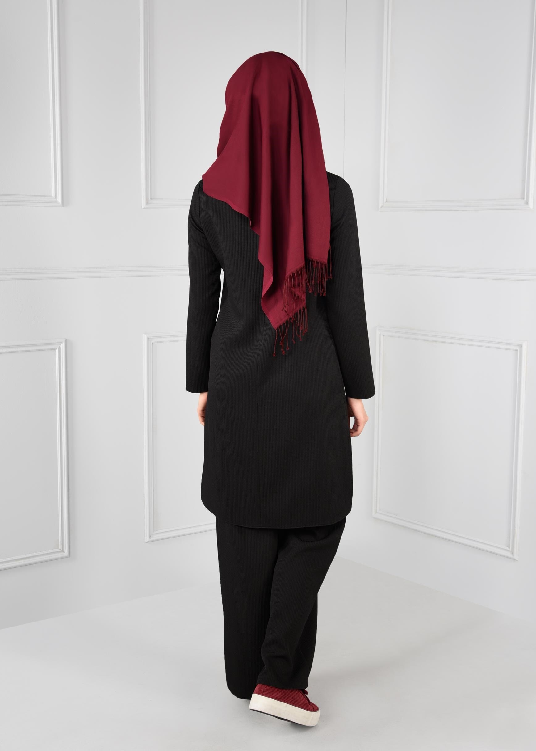 Tesettür giyim SİYAH ARKASI UZUN 2Lİ PANTOLON TAKIM 4809