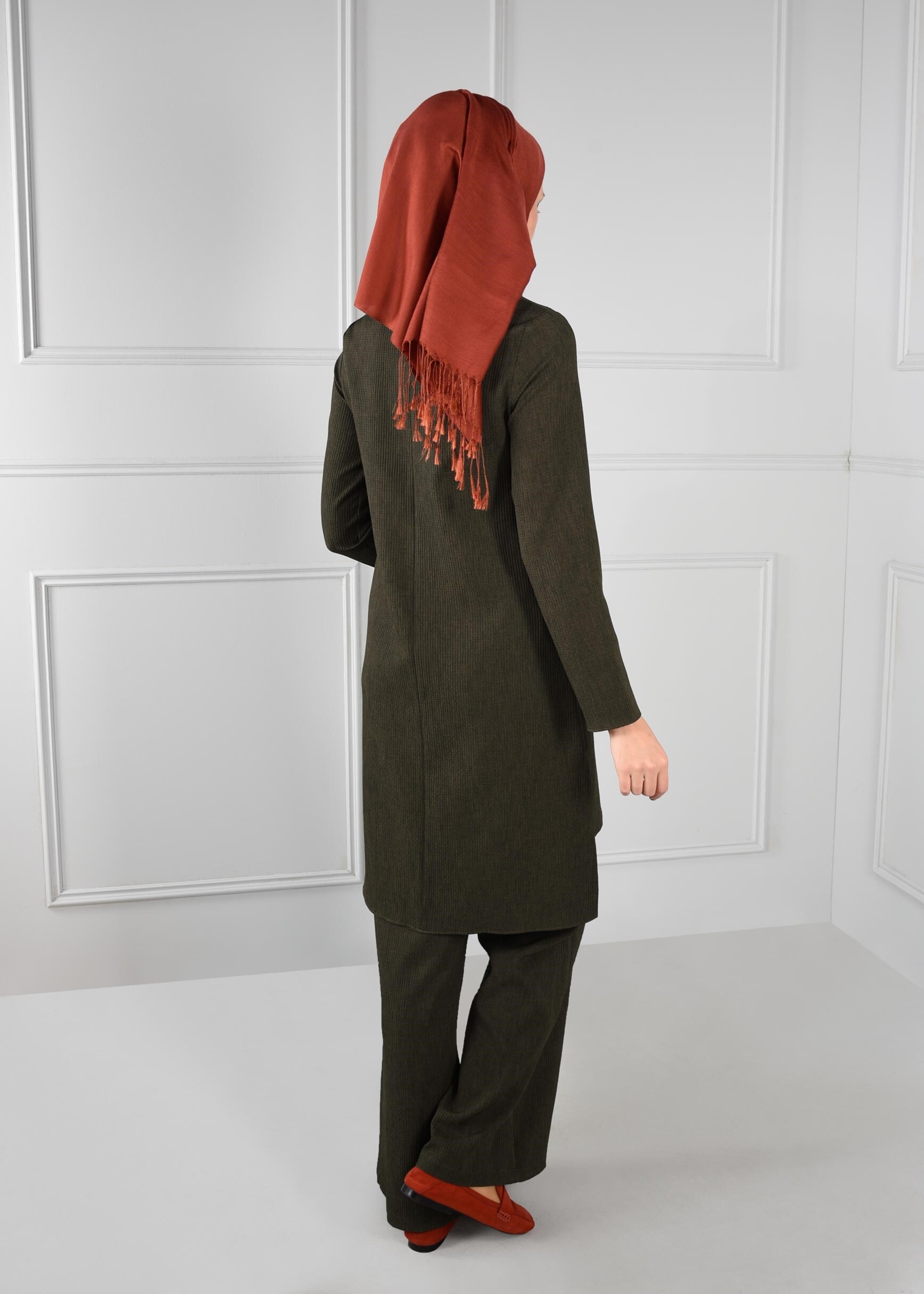 Tesettür giyim HAKİ ARKASI UZUN 2Lİ PANTOLON TAKIM 4809