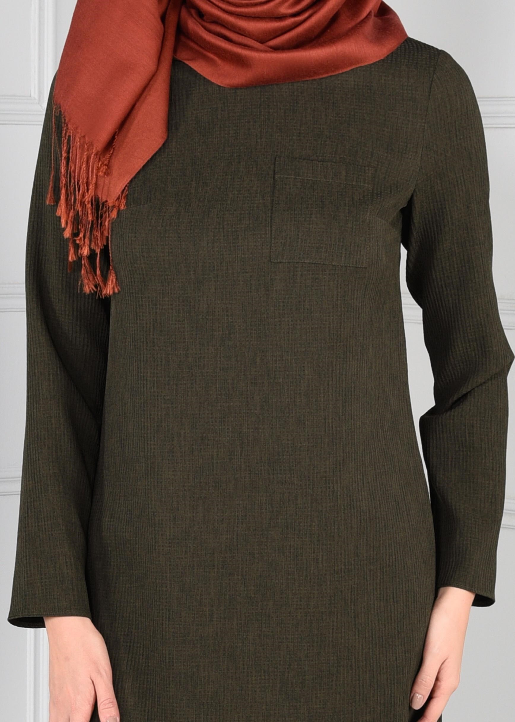 Tesettür giyim HAKİ ARKASI UZUN 2Lİ PANTOLON TAKIM 4809