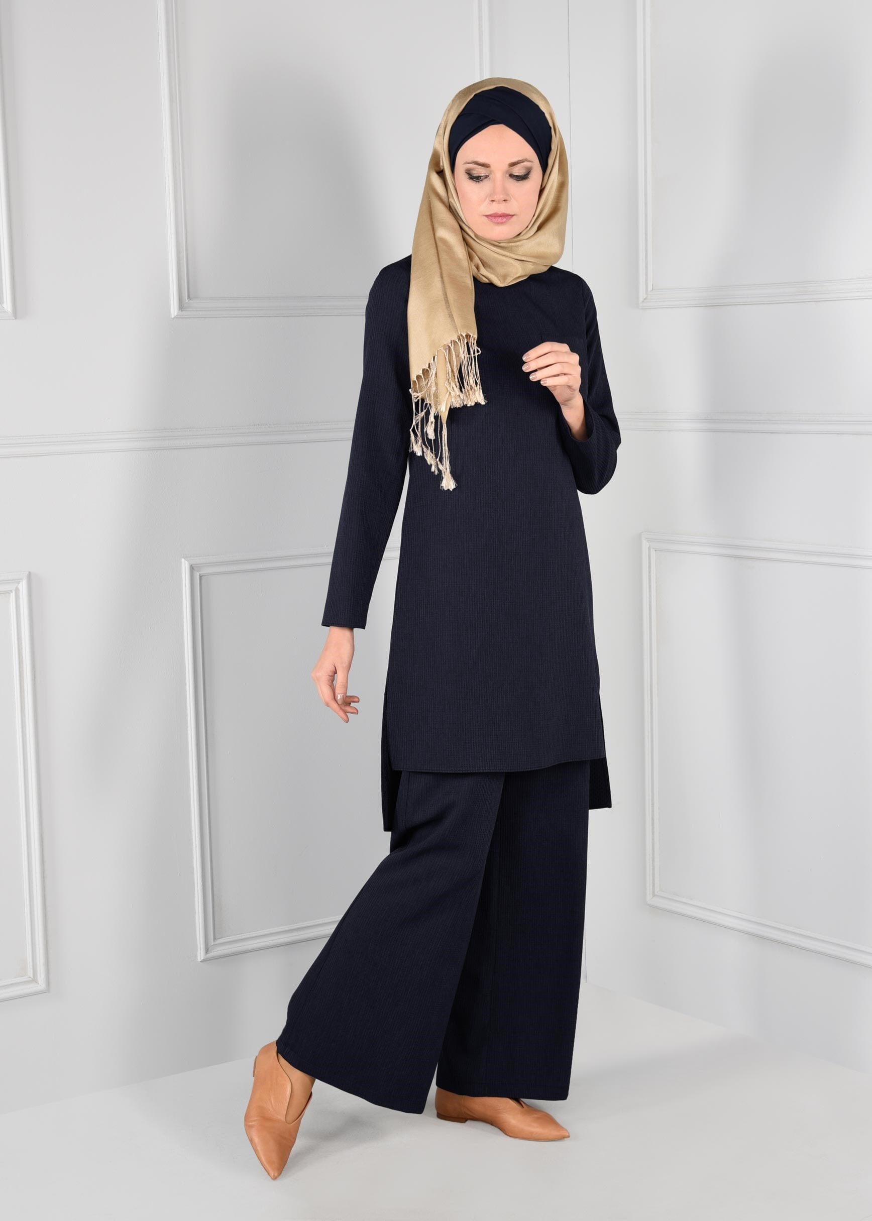 Tesettür giyim LACİVERT ARKASI UZUN 2Lİ PANTOLON TAKIM 4809