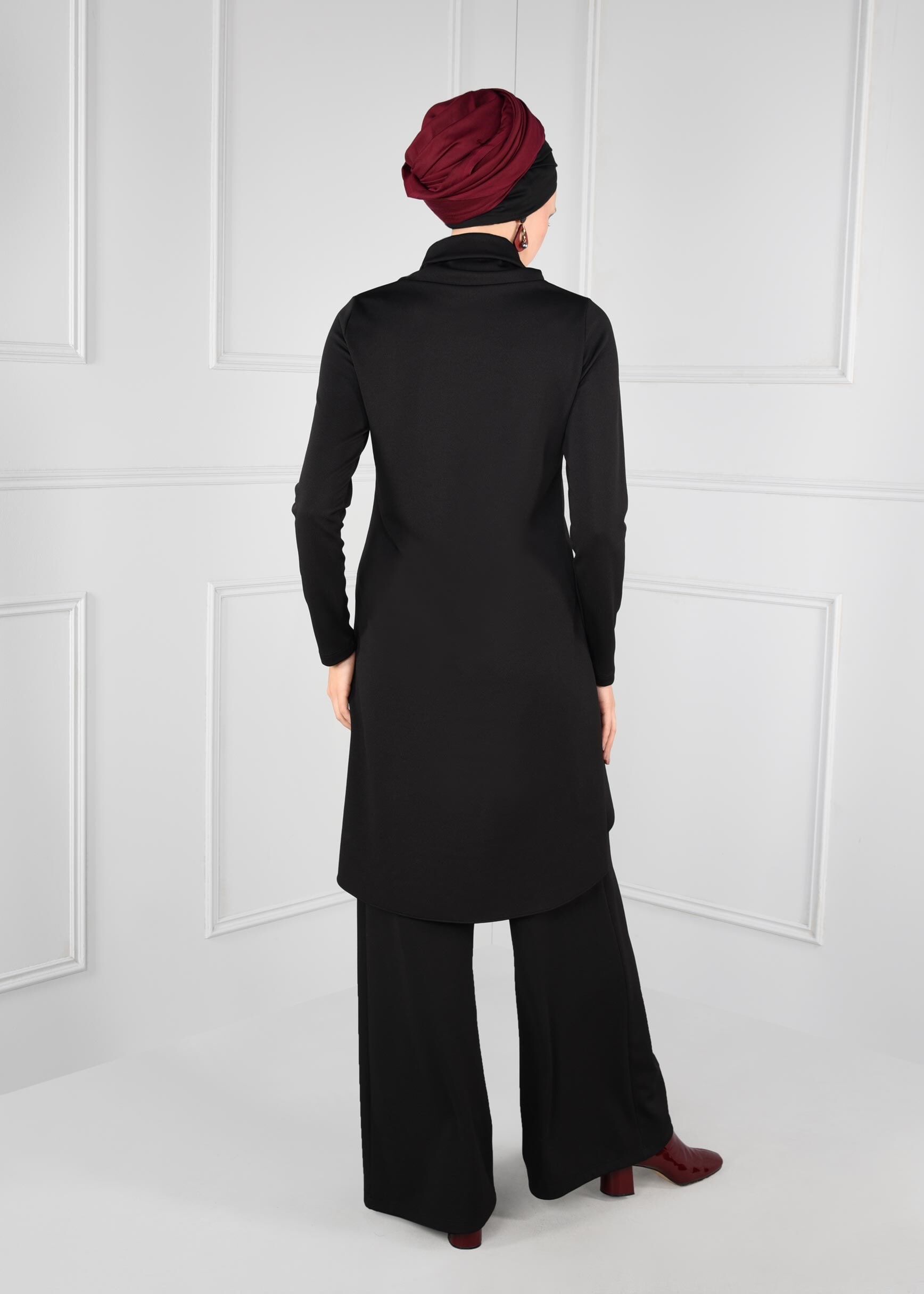 Tesettür giyim SİYAH ASİMETRİK 2Lİ PANTOLON TAKIM 4811