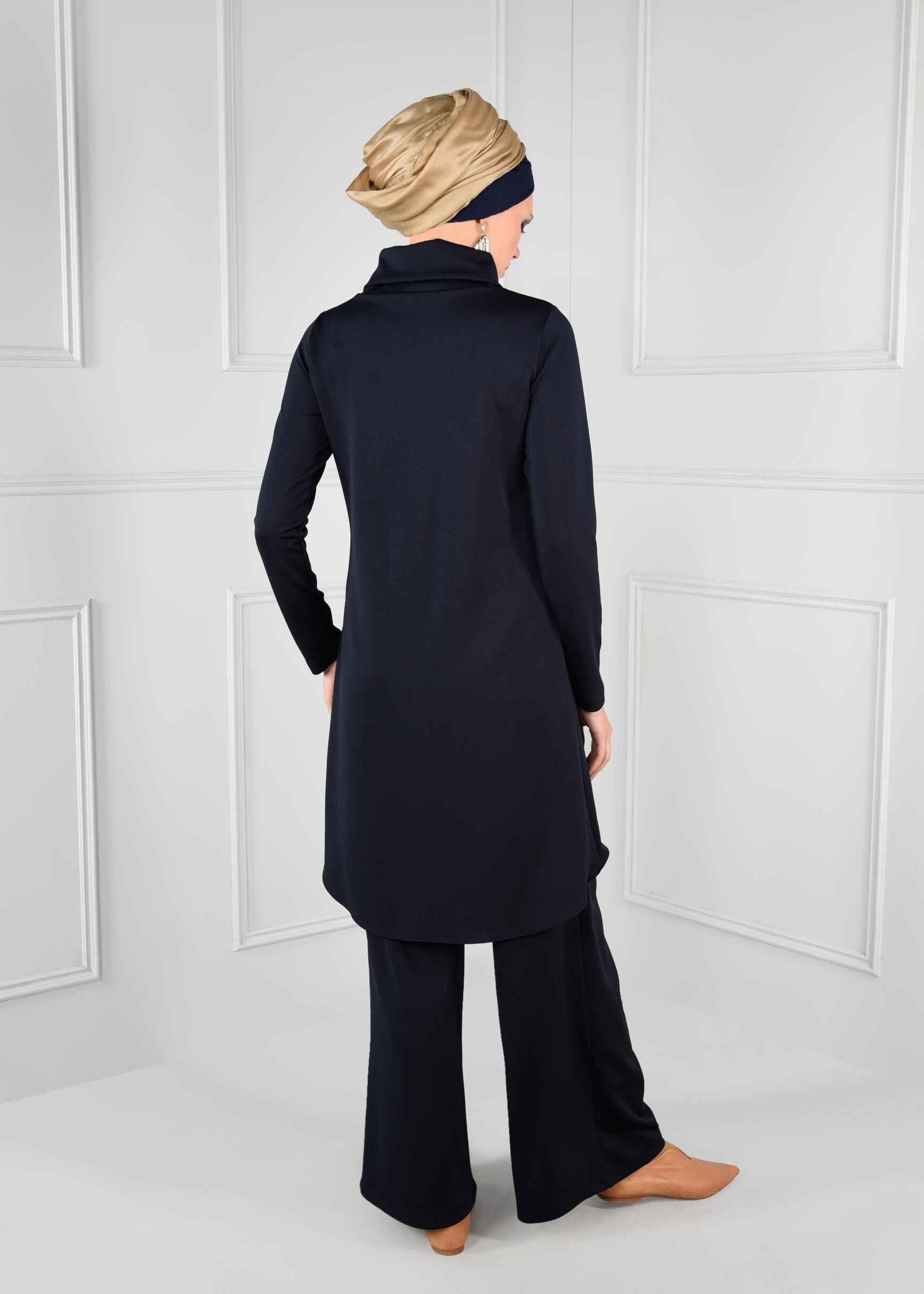 Tesettür giyim LACİVERT ASİMETRİK 2Lİ PANTOLON TAKIM 4811