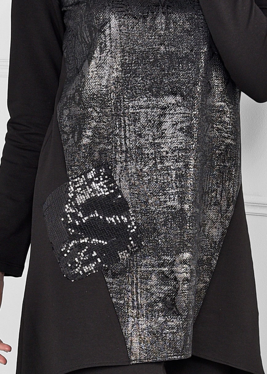 Tesettür giyim SİYAH PAYETLİ CEPLİ ŞAL YAKA 2Lİ PANTOLON TAKIMI 4843