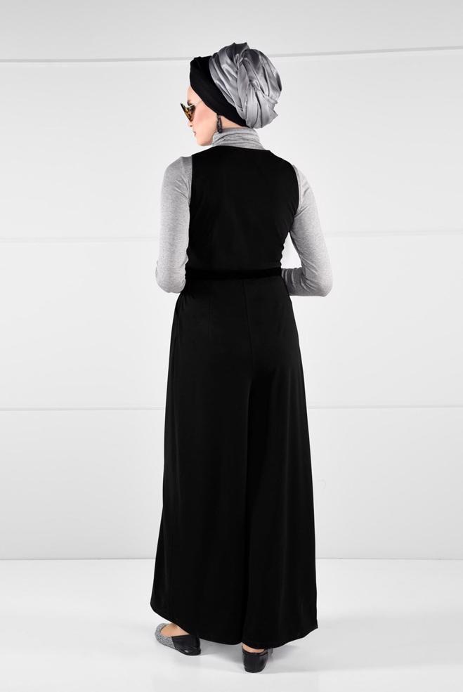 Tesettür giyim  GENİŞ KESİM V YAKA KEMERLİ 2Lİ TULUM 4717 - ALVİNA