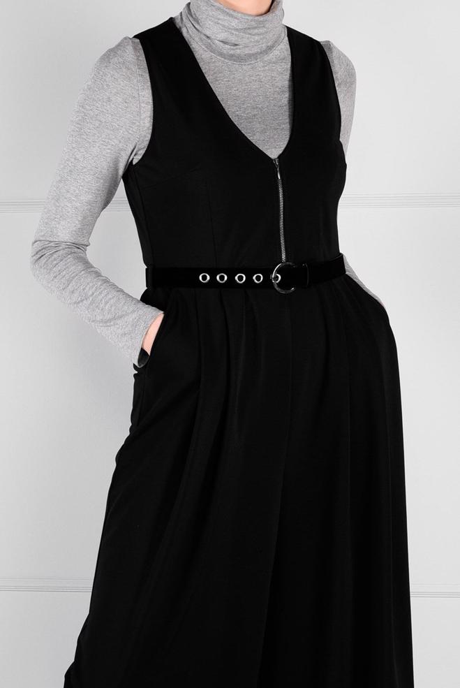 Tesettür giyim  GENİŞ KESİM V YAKA KEMERLİ 2Lİ TULUM 4717 - ALVİNA