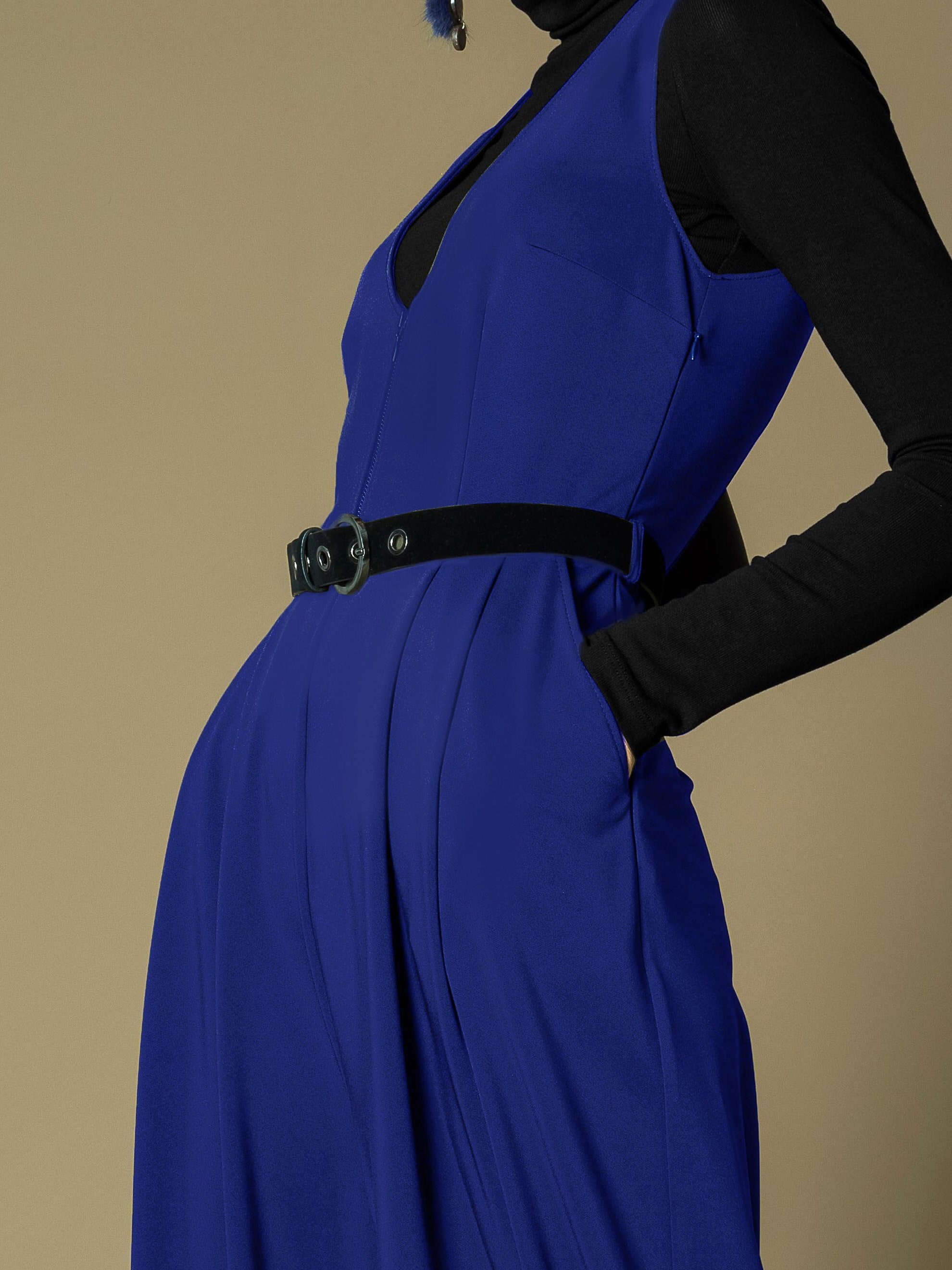 Tesettür giyim LACİVERT GENİŞ KESİM V YAKA KEMERLİ 2Lİ TULUM 4717