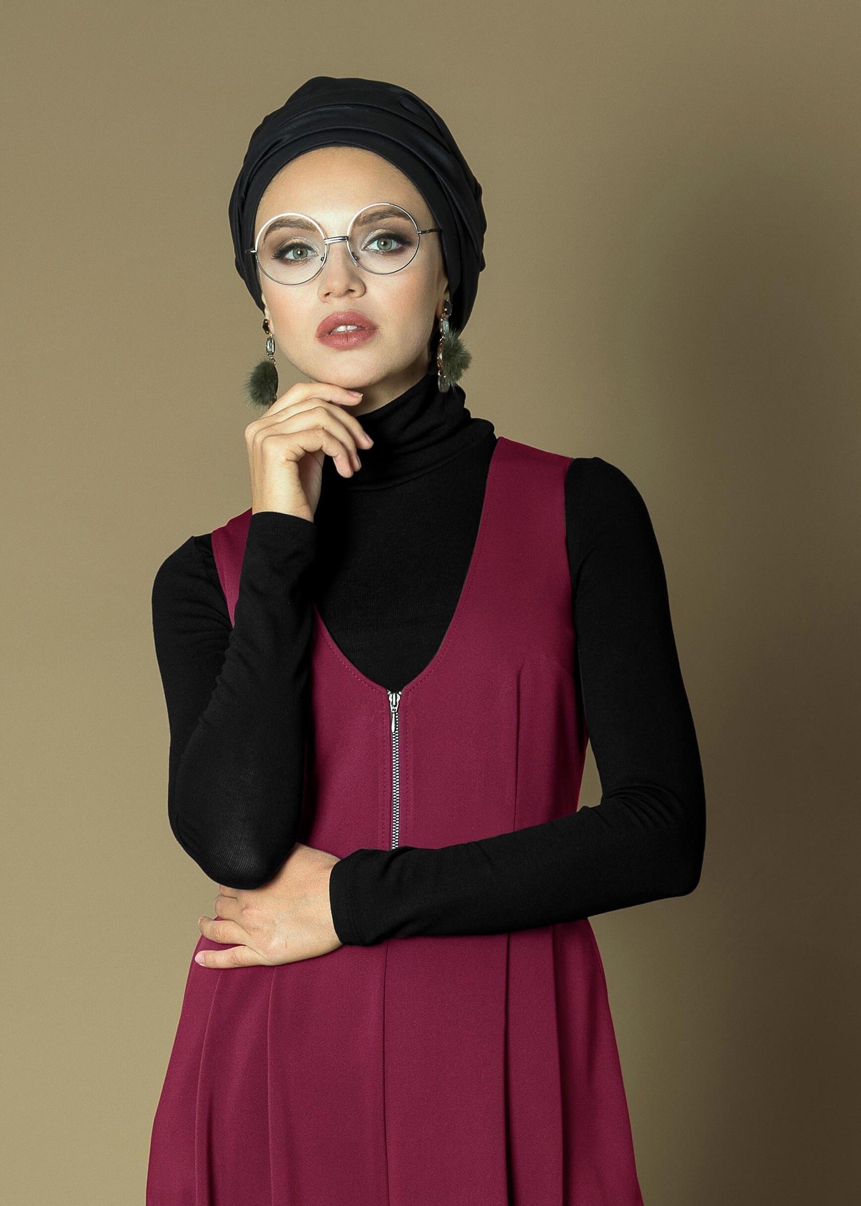 Tesettür giyim MOR GENİŞ KESİM V YAKA KEMERLİ 2Lİ TULUM 4717