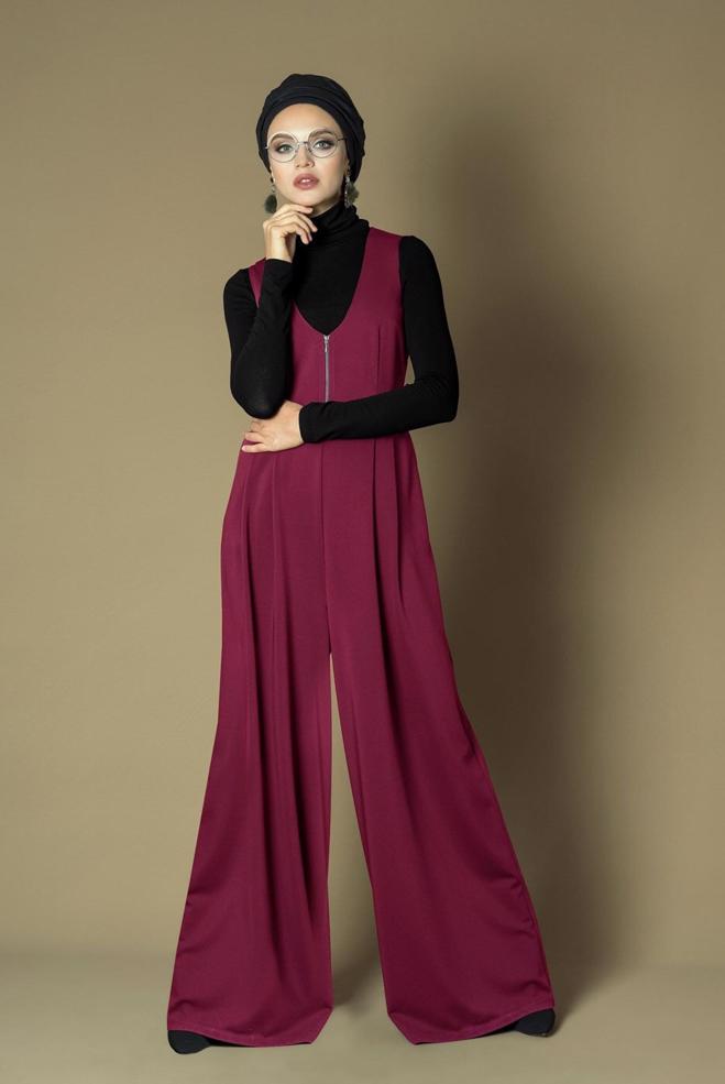 Hijab clothing PURPLE V-NECK JUMPSUIT 4717  - ALVİNA