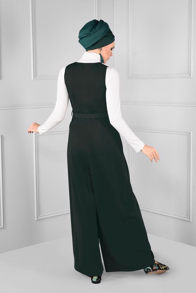 Hijab clothing GREEN V-NECK JUMPSUIT 4717  - ALVİNA