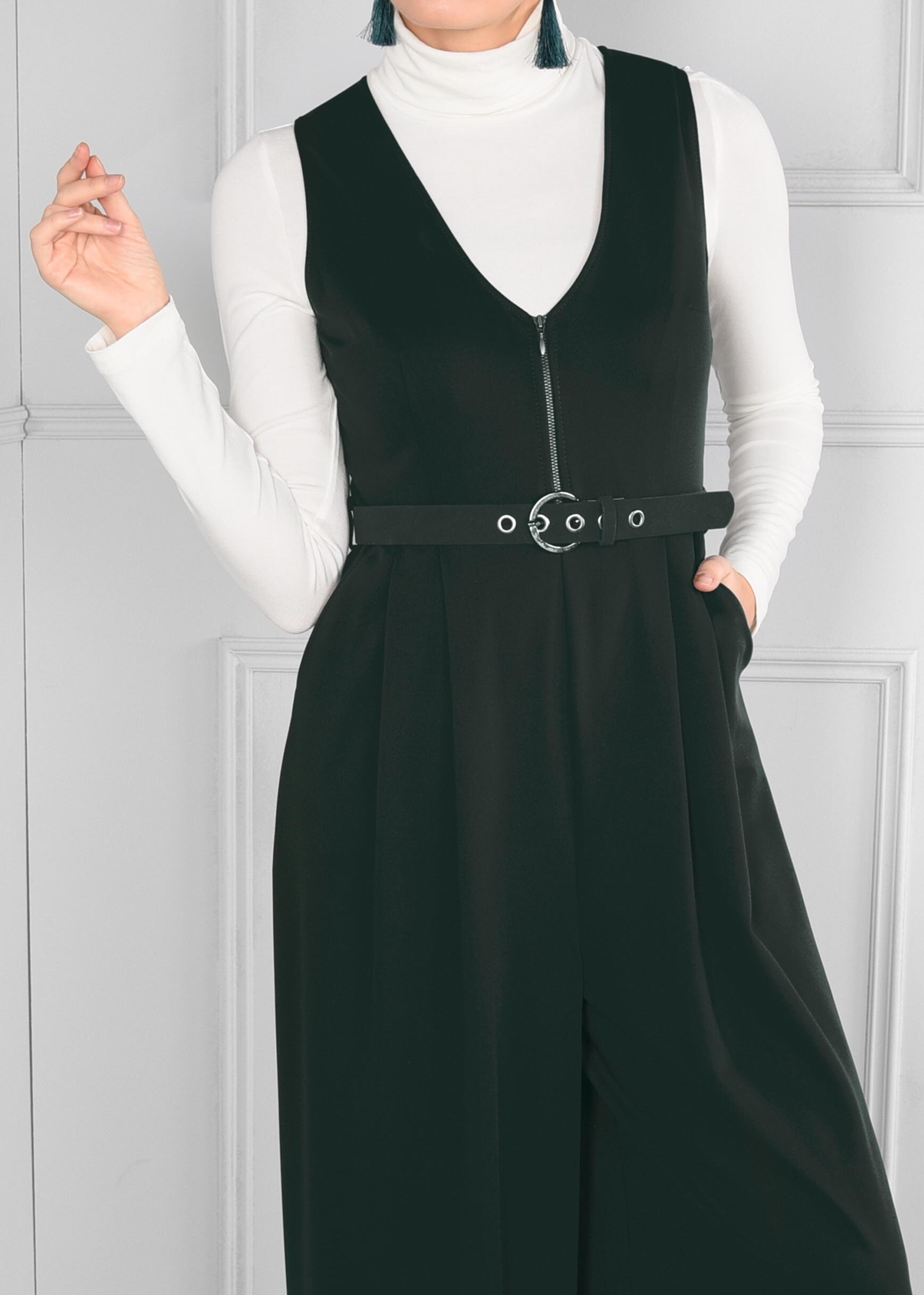 Tesettür giyim YEŞİL GENİŞ KESİM V YAKA KEMERLİ 2Lİ TULUM 4717