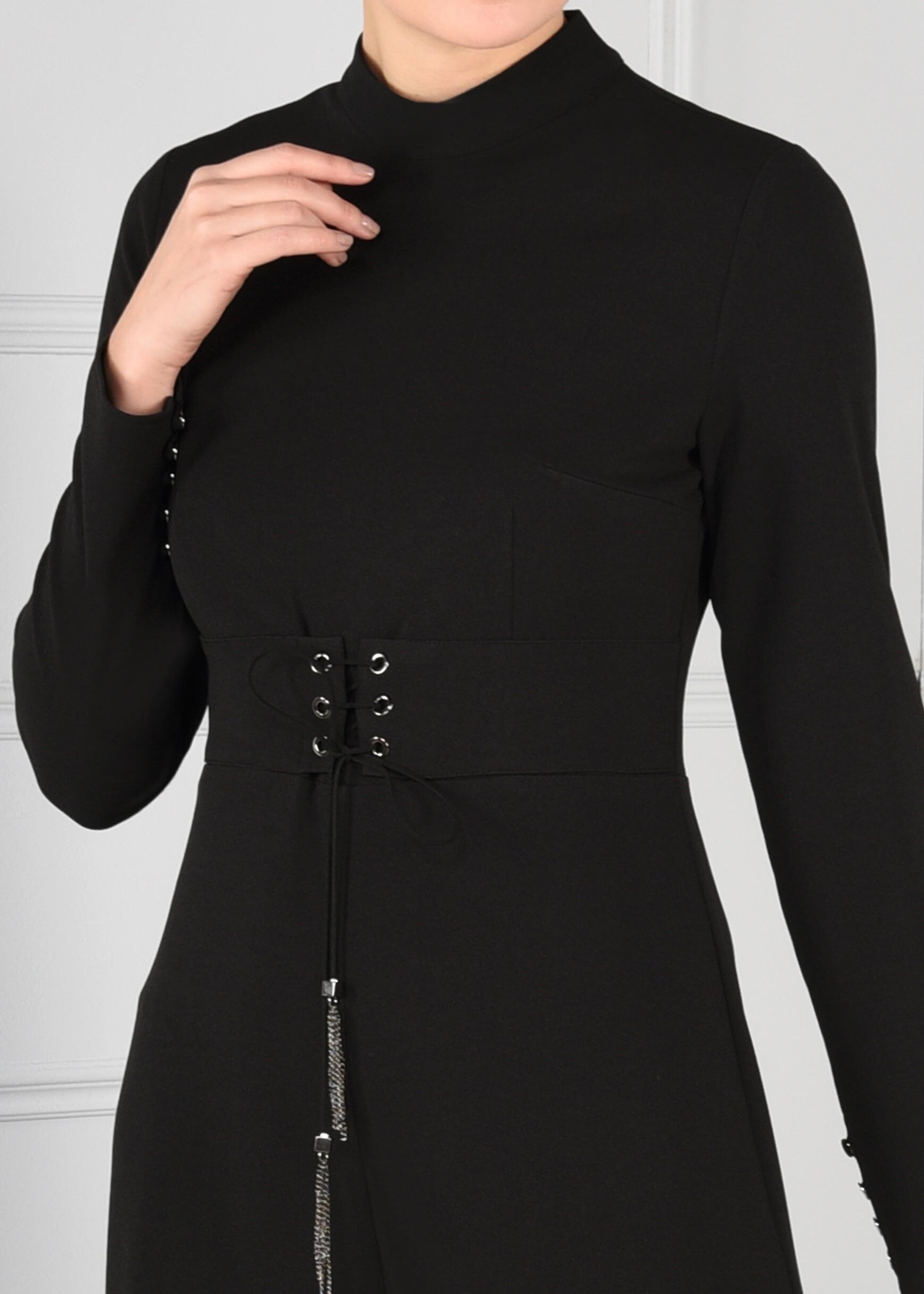 Hijab clothing BLACK GROMMET DETAILED BELTED JUMPSUIT 4774 