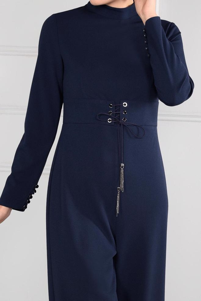 Hijab clothing NAVY BLUE GROMMET DETAILED BELTED JUMPSUIT 4774  - ALVİNA