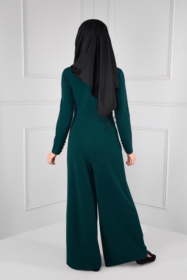 Hijab clothing BLUE GROMMET DETAILED BELTED JUMPSUIT 4774  - ALVİNA