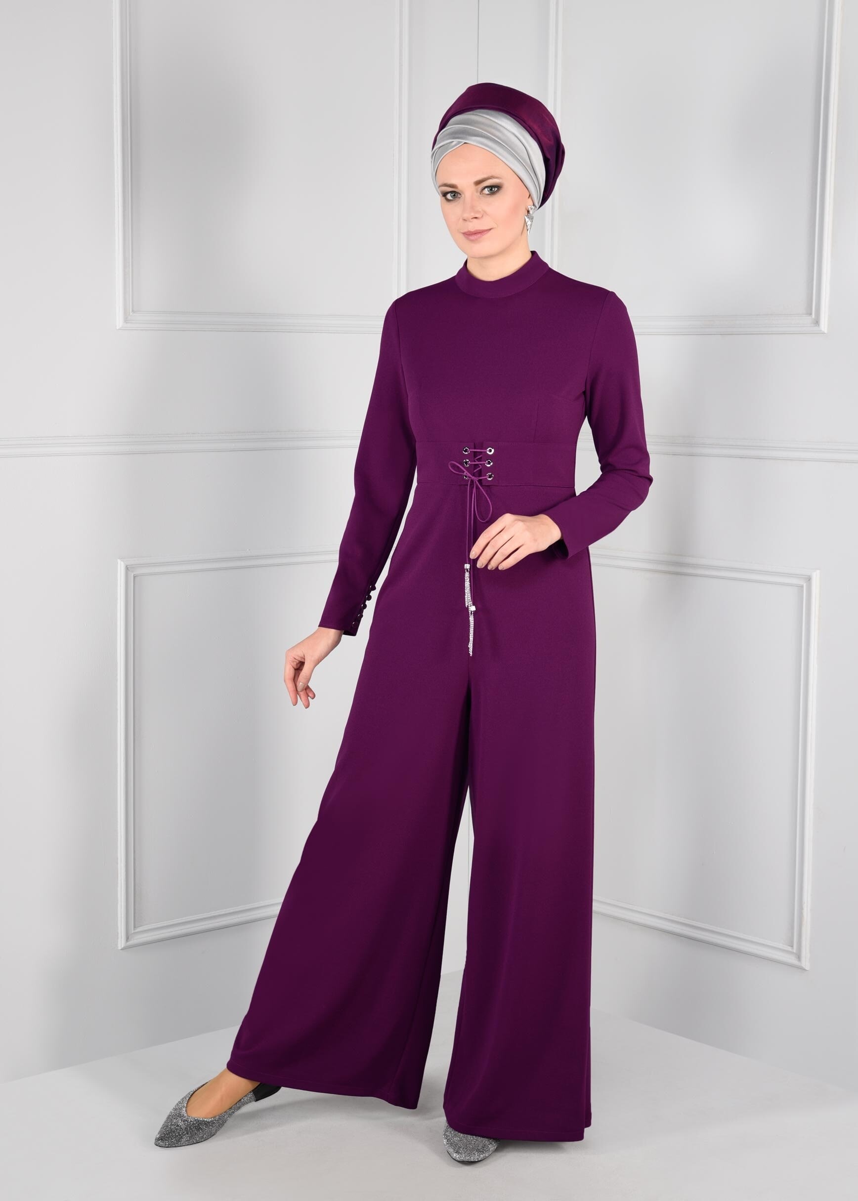 Vêtements hijab POURPRE COMBINAISON À ŒILLETS AVEC CEINTURE 4774