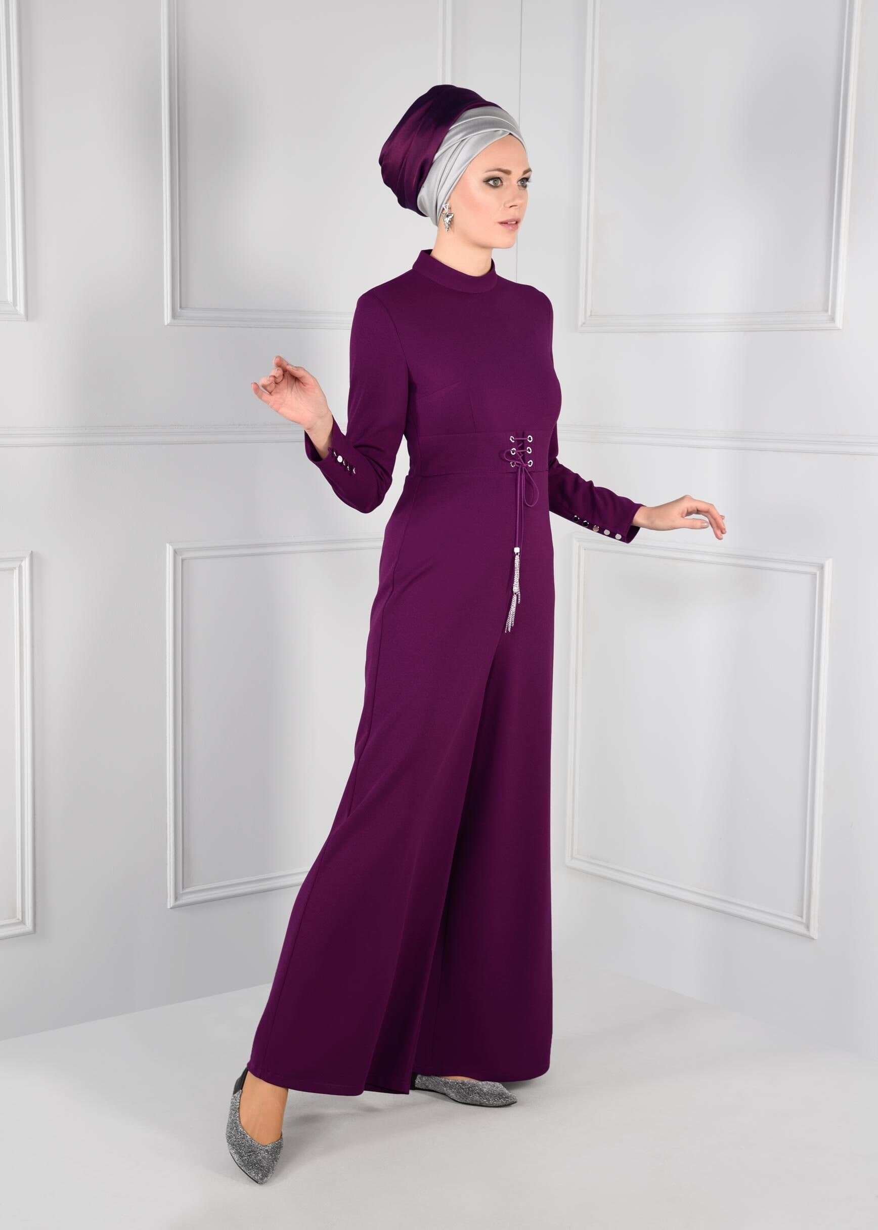 Vêtements hijab POURPRE COMBINAISON À ŒILLETS AVEC CEINTURE 4774