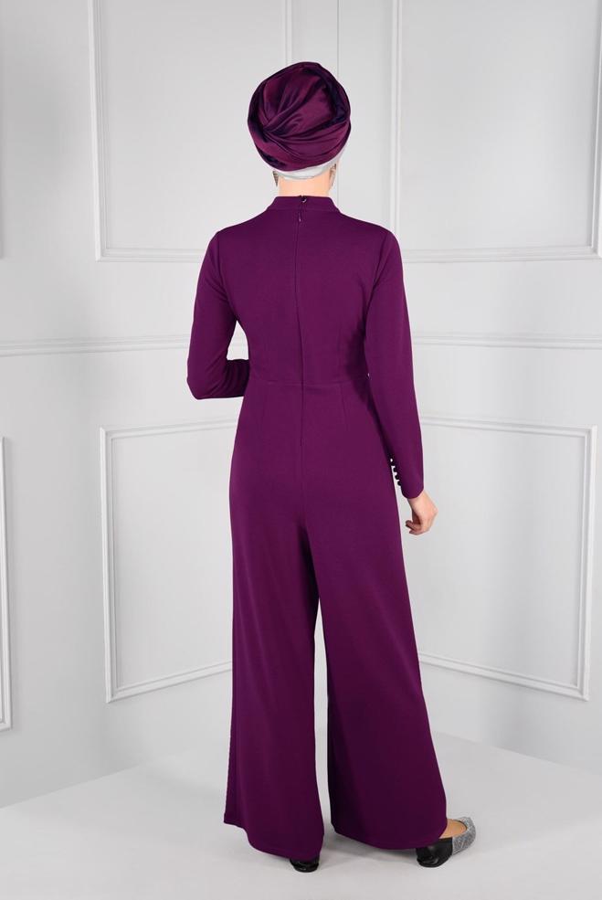 Hijab clothing PURPLE GROMMET DETAILED BELTED JUMPSUIT 4774  - ALVİNA