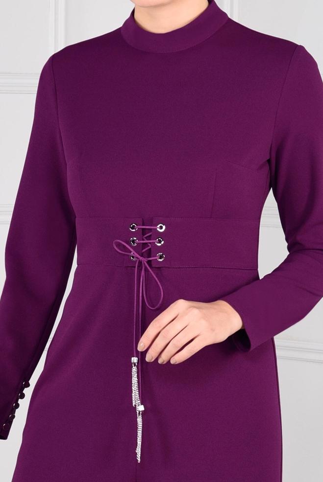Hijab clothing PURPLE GROMMET DETAILED BELTED JUMPSUIT 4774  - ALVİNA