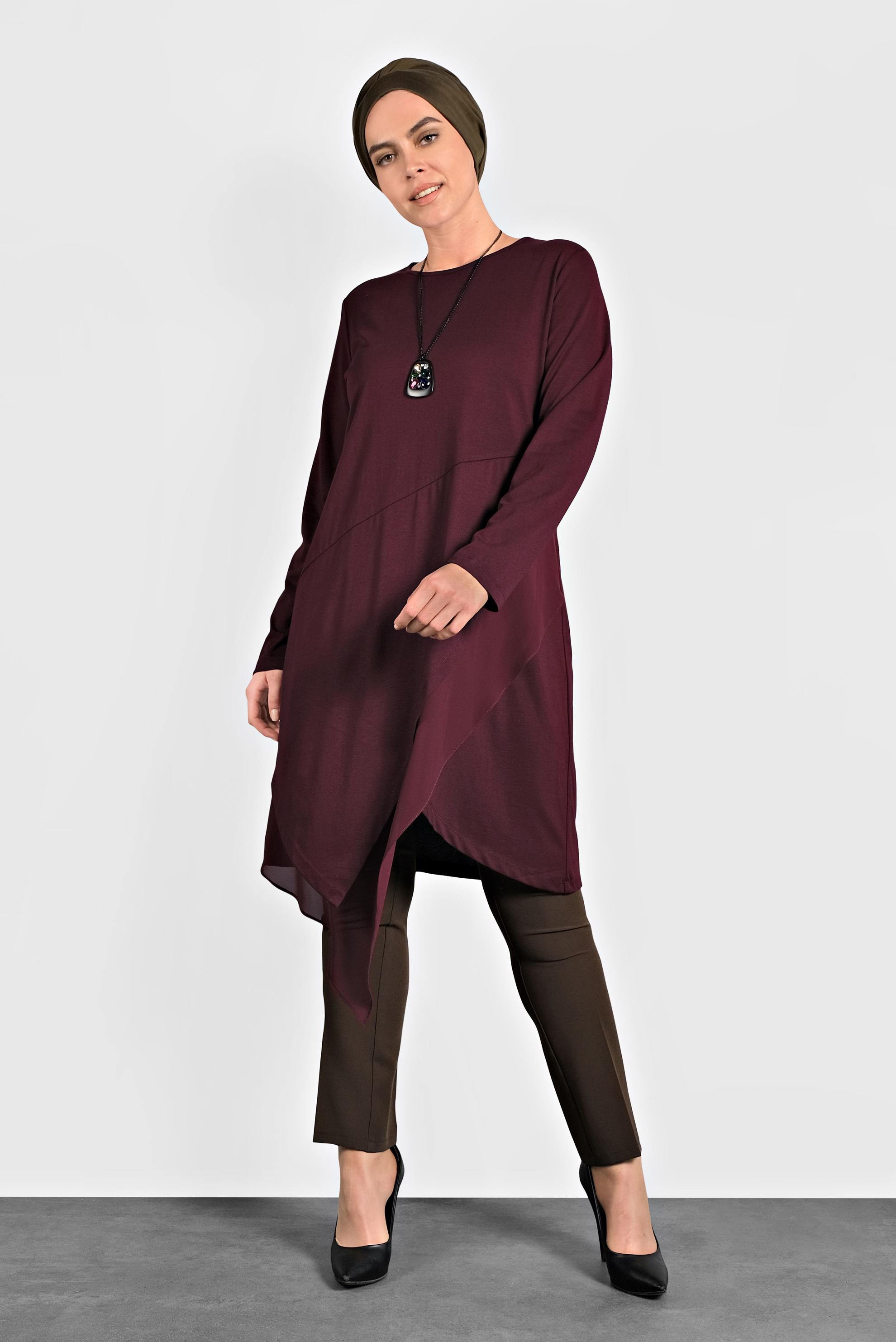 Hijab clothing CLARET RED ASYMMETRIC CUT TUNIC 2653 