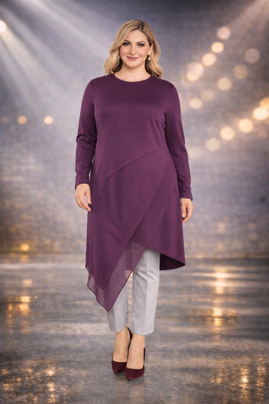 Tesettür giyim MOR ASİMETRİK KESİM TUNİK 2653