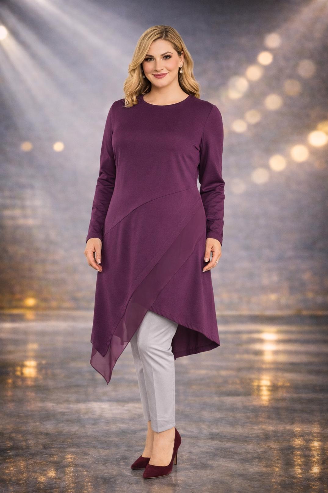 Tesettür giyim MOR ASİMETRİK KESİM TUNİK 2653