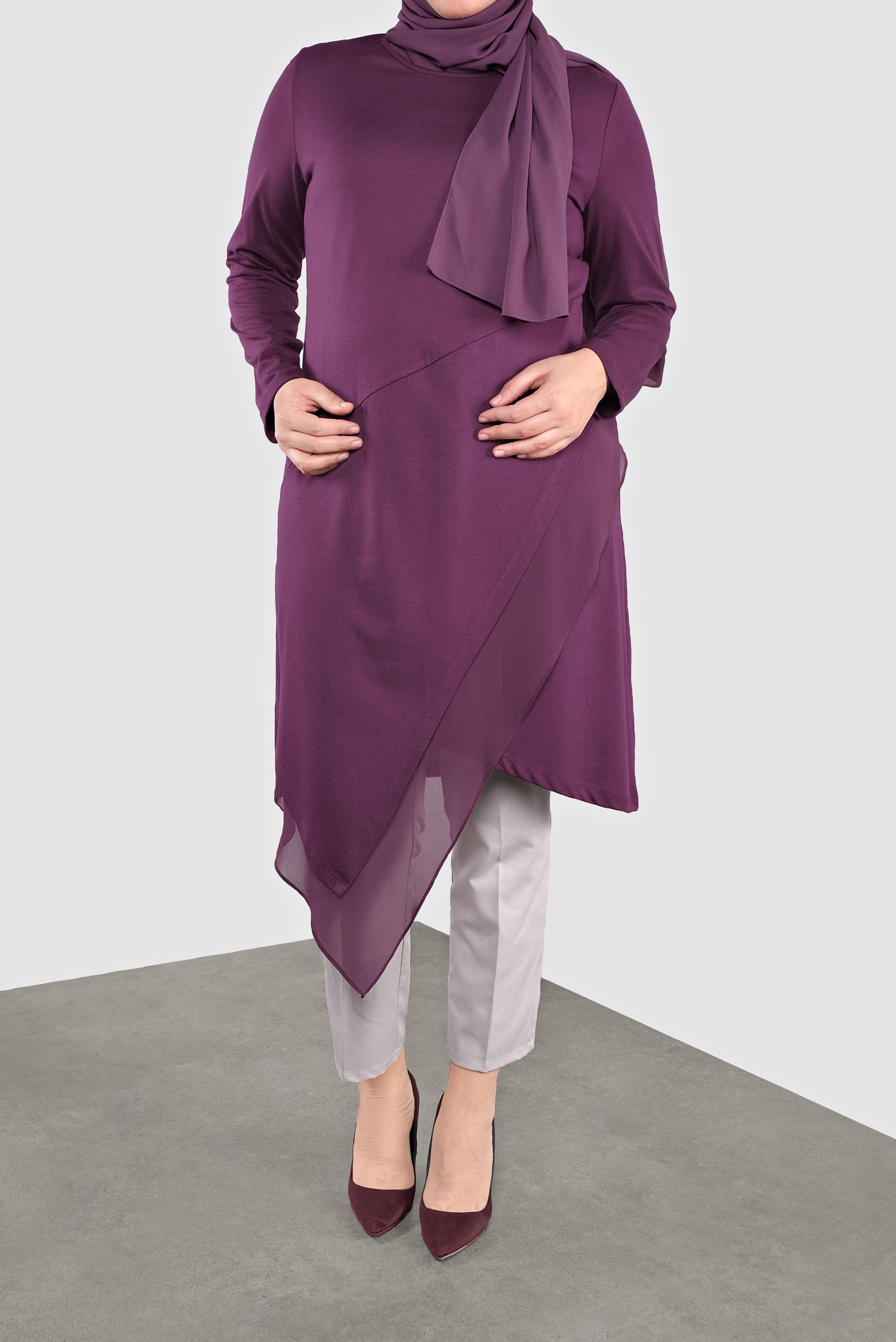 Tesettür giyim MOR ASİMETRİK KESİM TUNİK 2653