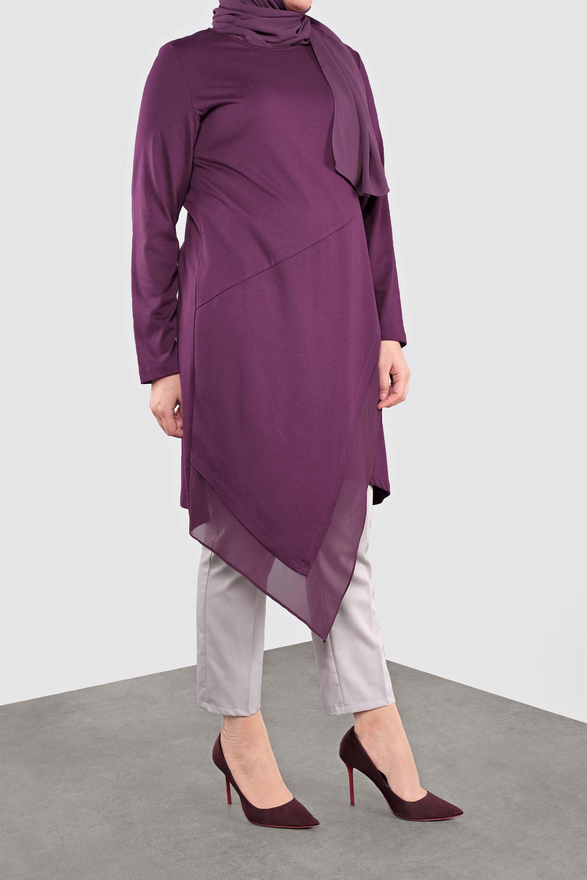 Tesettür giyim MOR ASİMETRİK KESİM TUNİK 2653