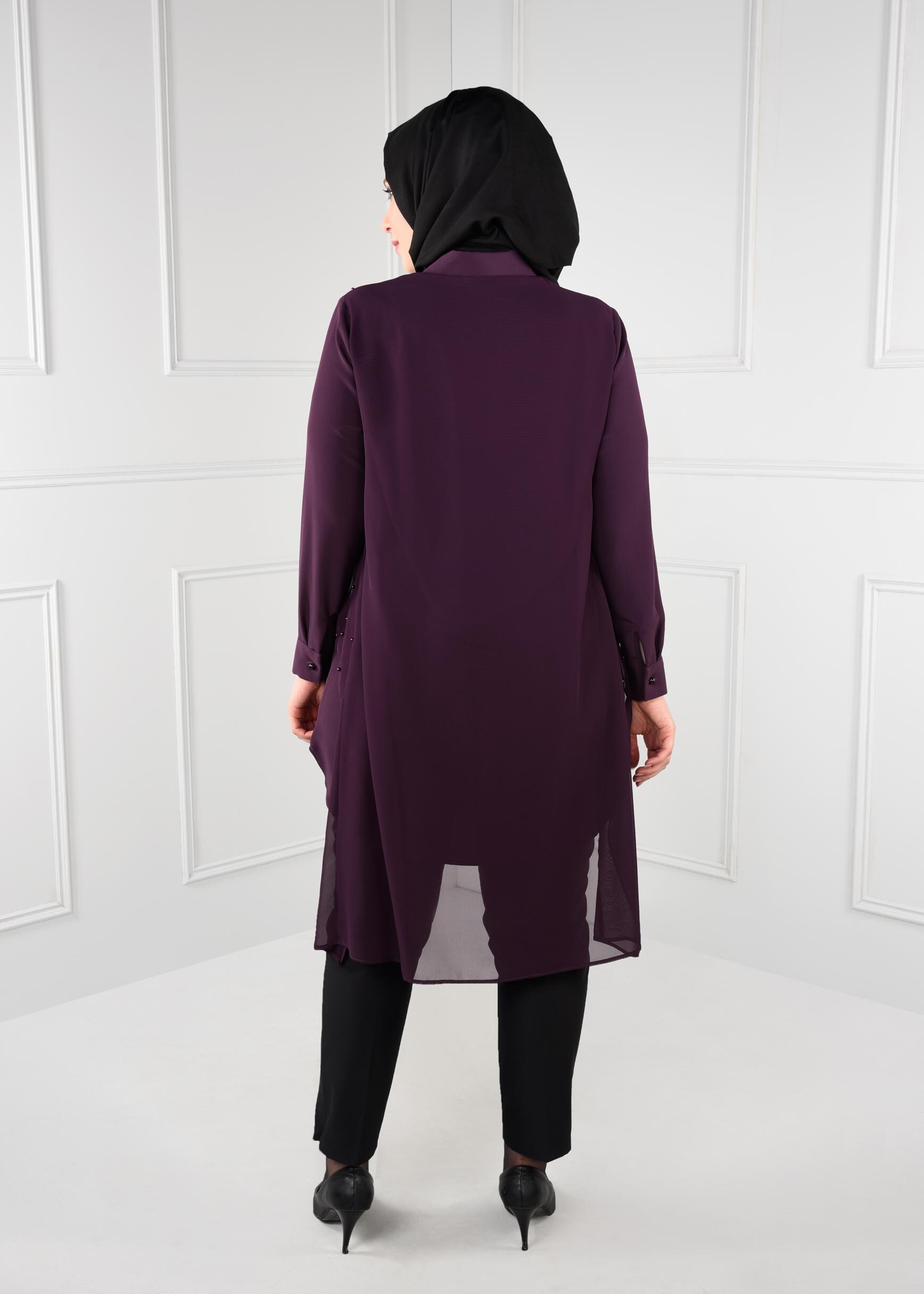 Hijab clothing PURPLE BEADED TULLE-TRAIN TUNIC 2693 