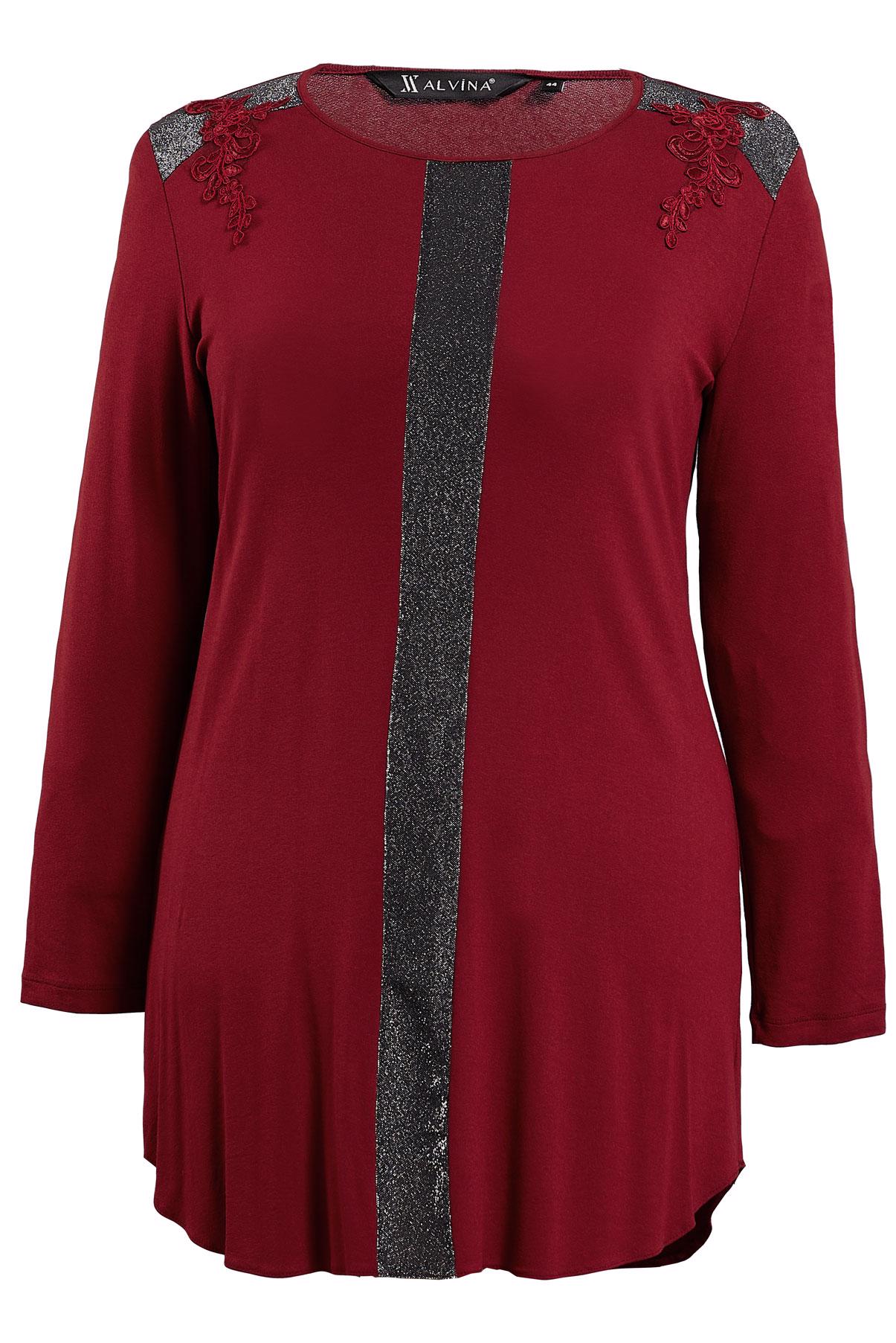 Tesettür giyim BORDO ÖNÜ ŞERİTLİ BİSİKLET YAKA TUNİK 2743