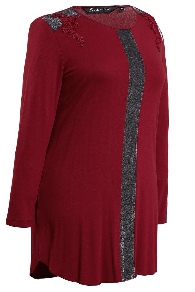 Tesettür giyim BORDO ÖNÜ ŞERİTLİ YUVARLAK YAKA TUNİK 2743 - ALVİNA