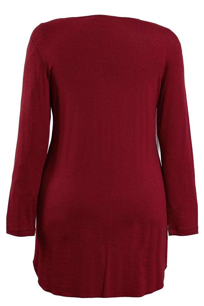Tesettür giyim BORDO ÖNÜ ŞERİTLİ YUVARLAK YAKA TUNİK 2743 - ALVİNA