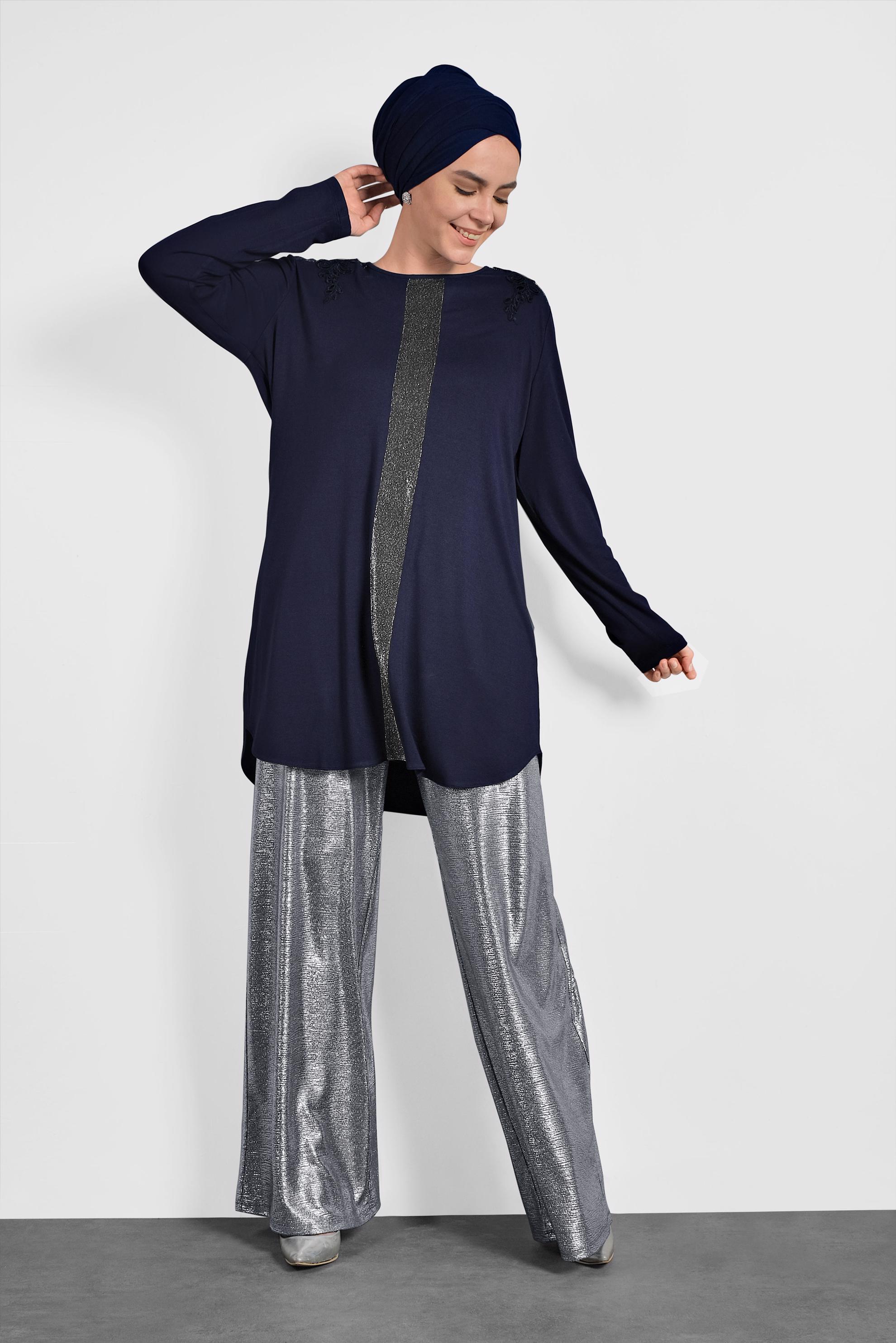 Hijab clothing NAVY BLUE STRIPPED CREW-NECK TUNIC 2743