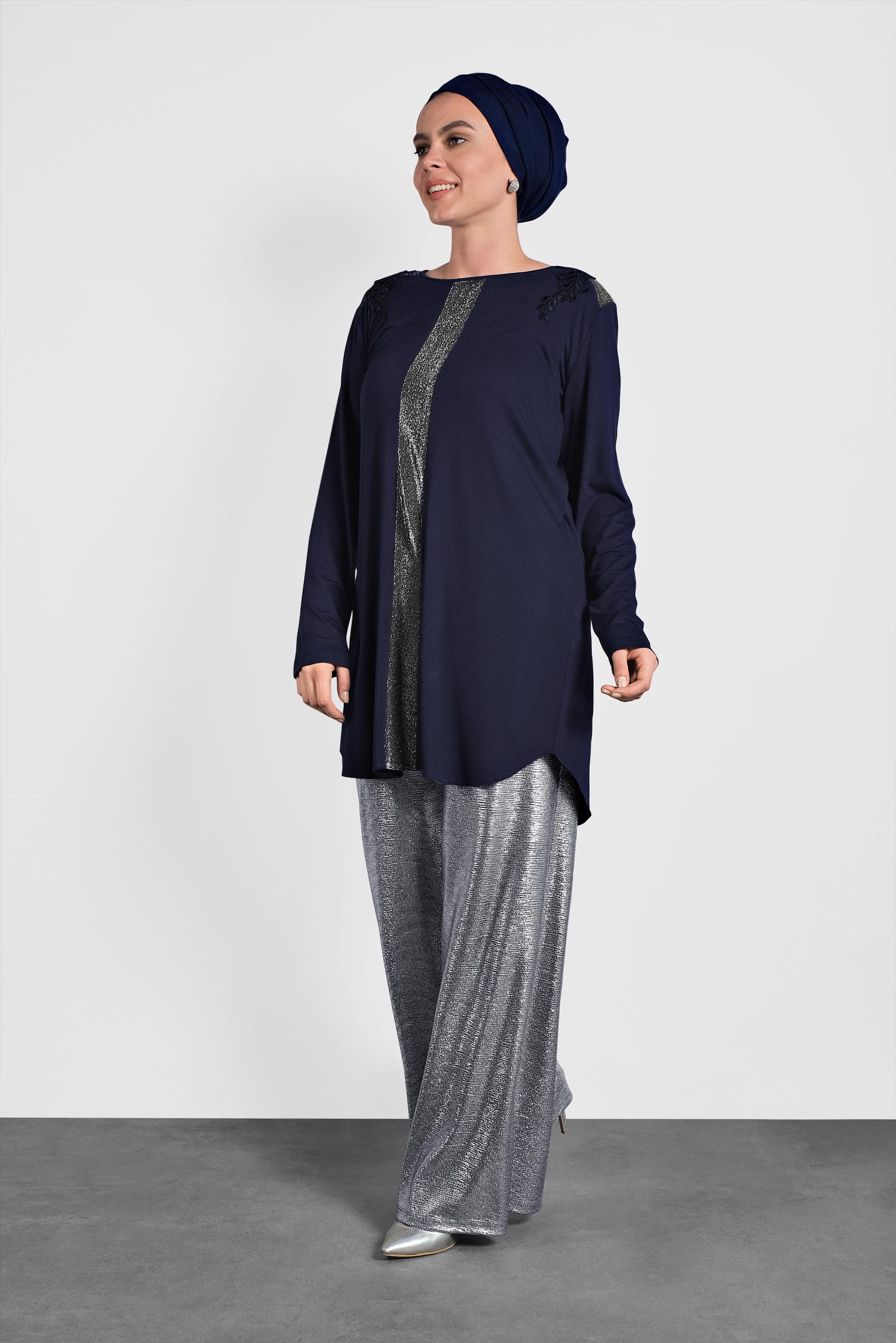 Hijab clothing NAVY BLUE STRIPPED CREW-NECK TUNIC 2743
