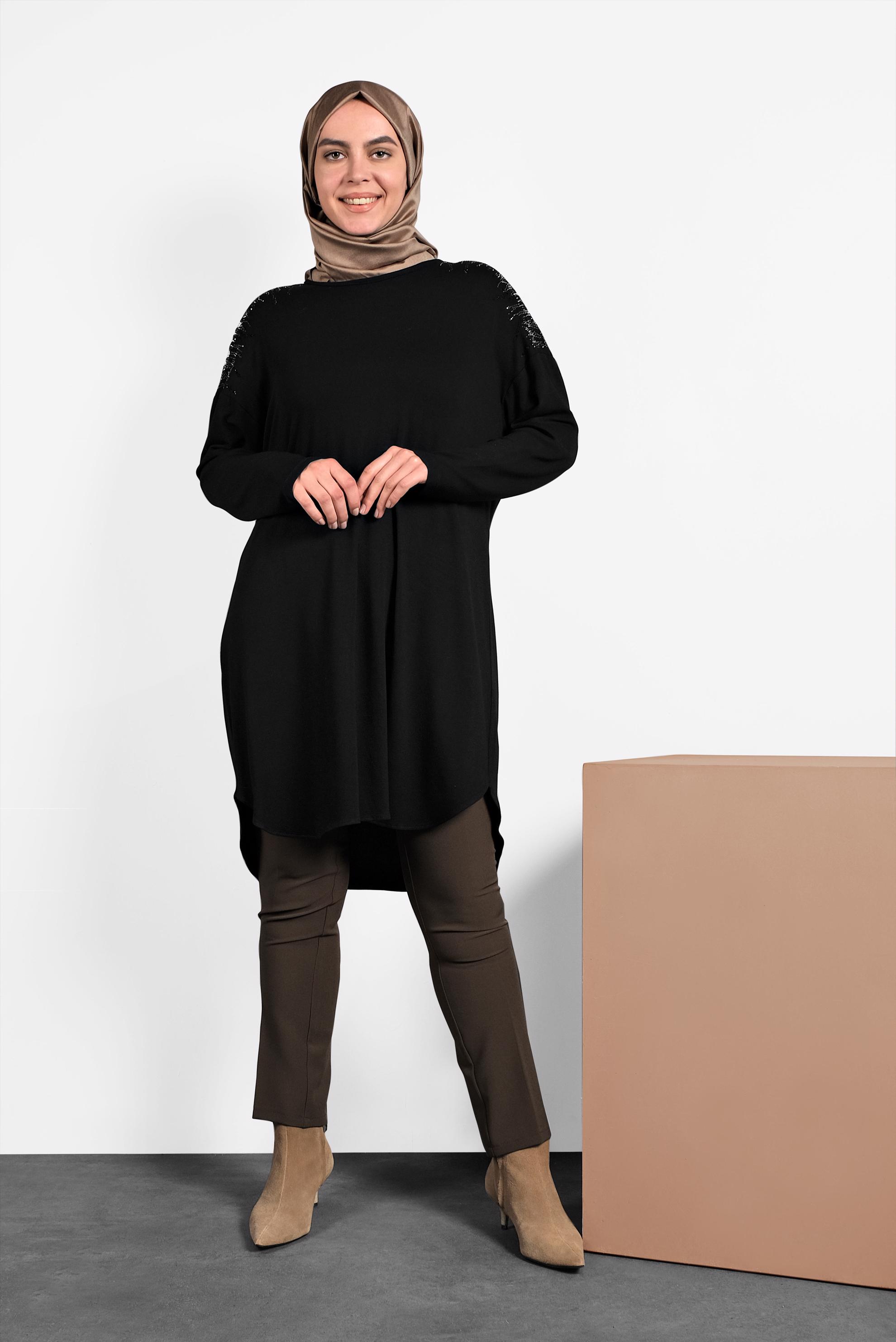 Hijab clothing BLACK PRINTED TUNIC 2747 