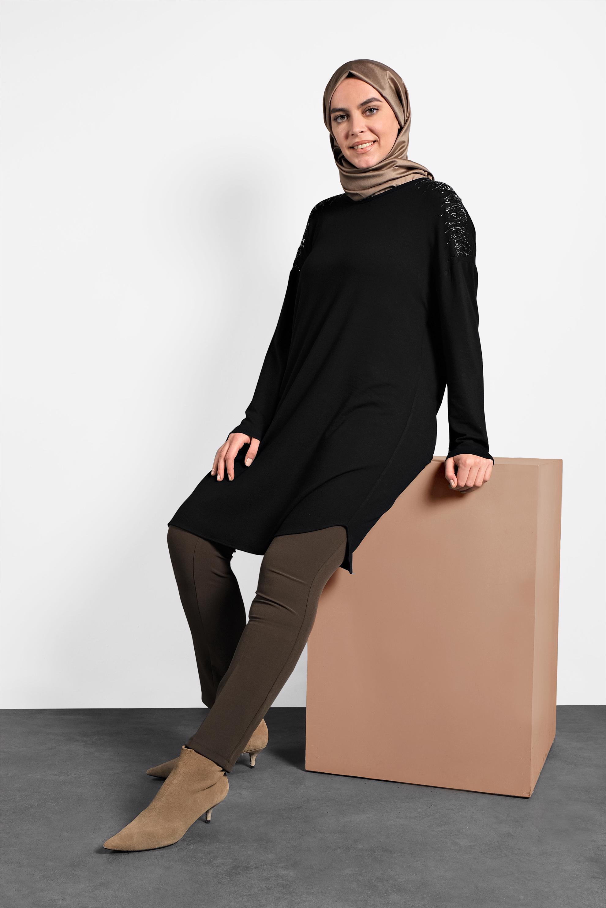 Hijab clothing BLACK PRINTED TUNIC 2747 