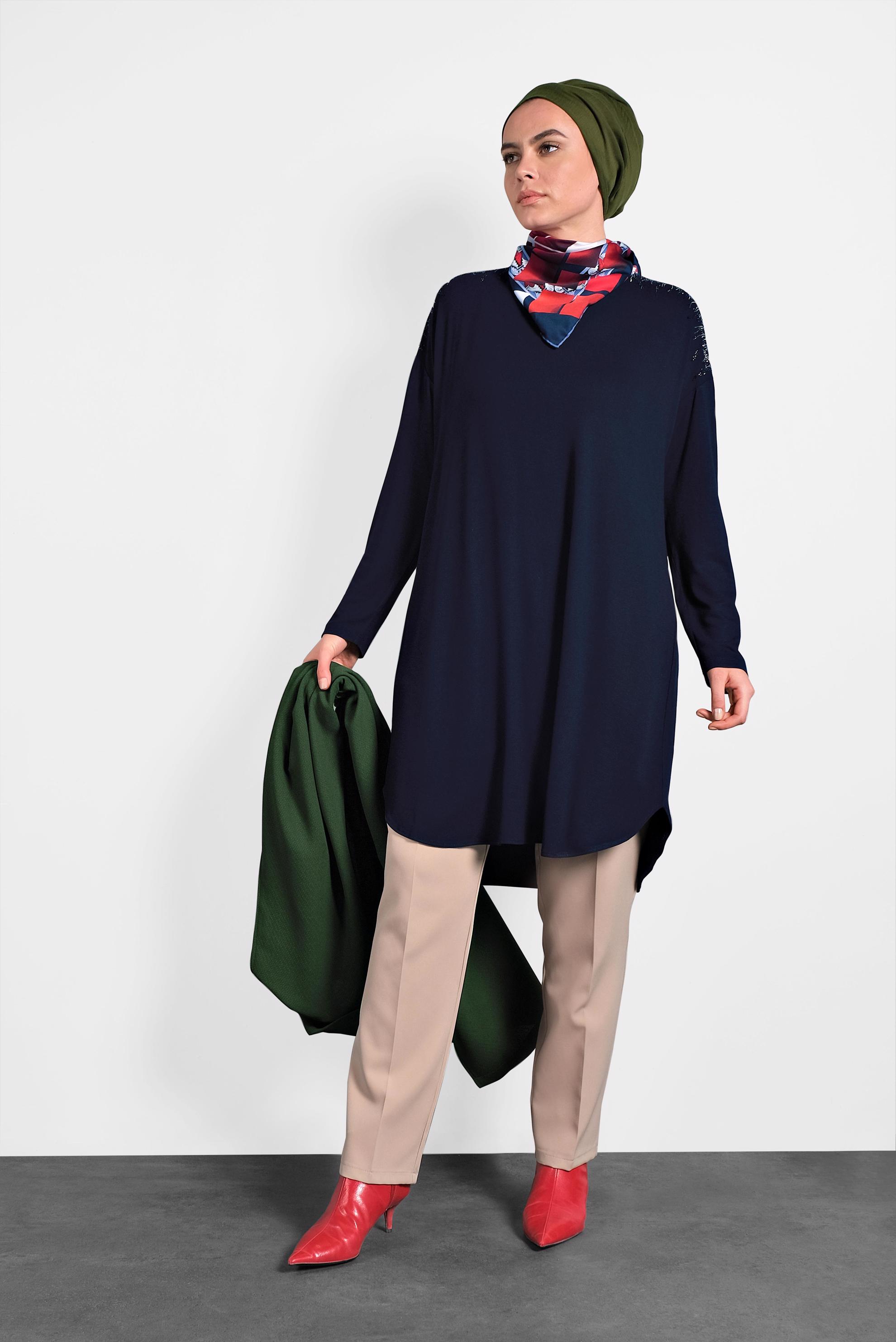 Hijab clothing NAVY BLUE PRINTED TUNIC 2747 