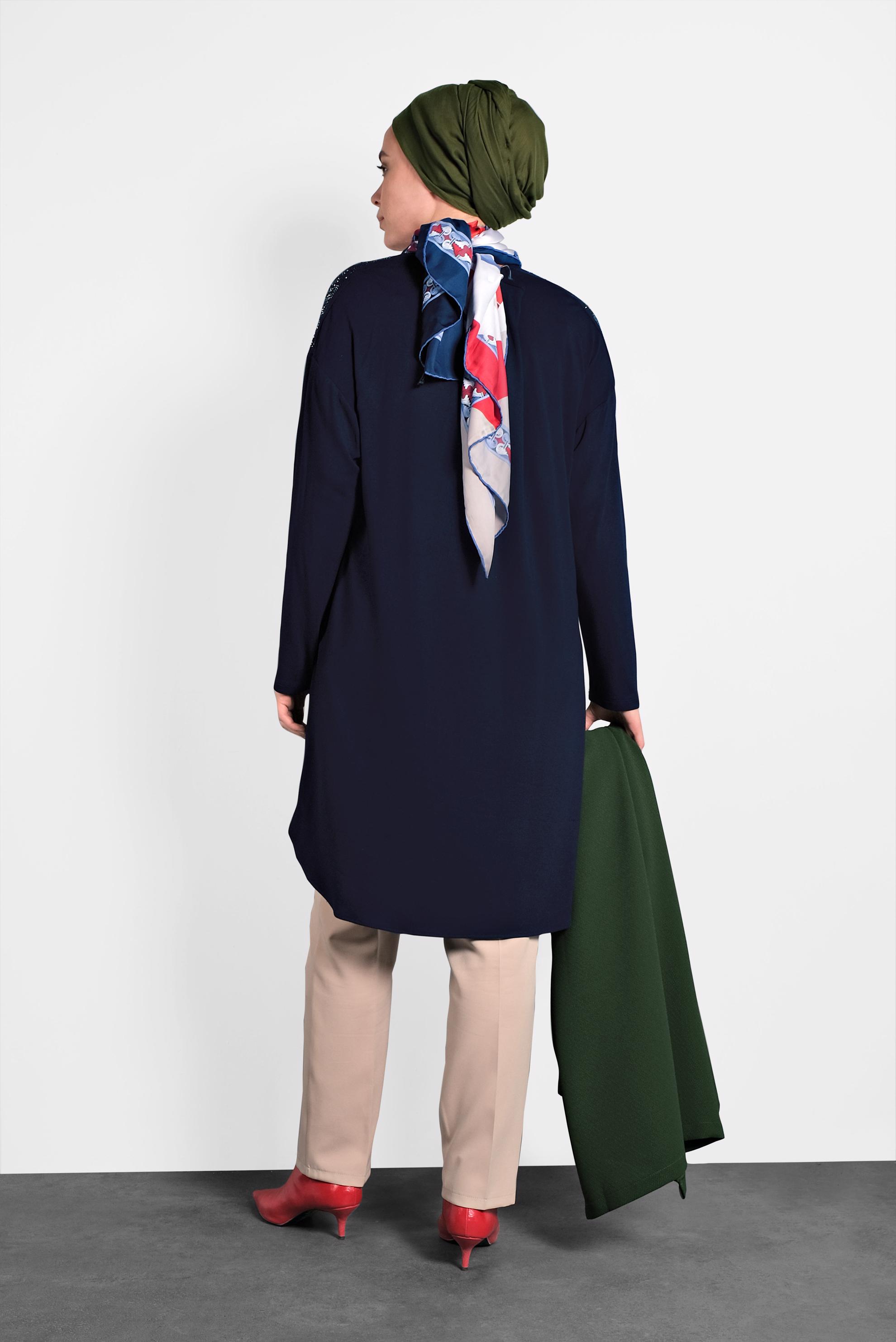 Hijab clothing NAVY BLUE PRINTED TUNIC 2747 