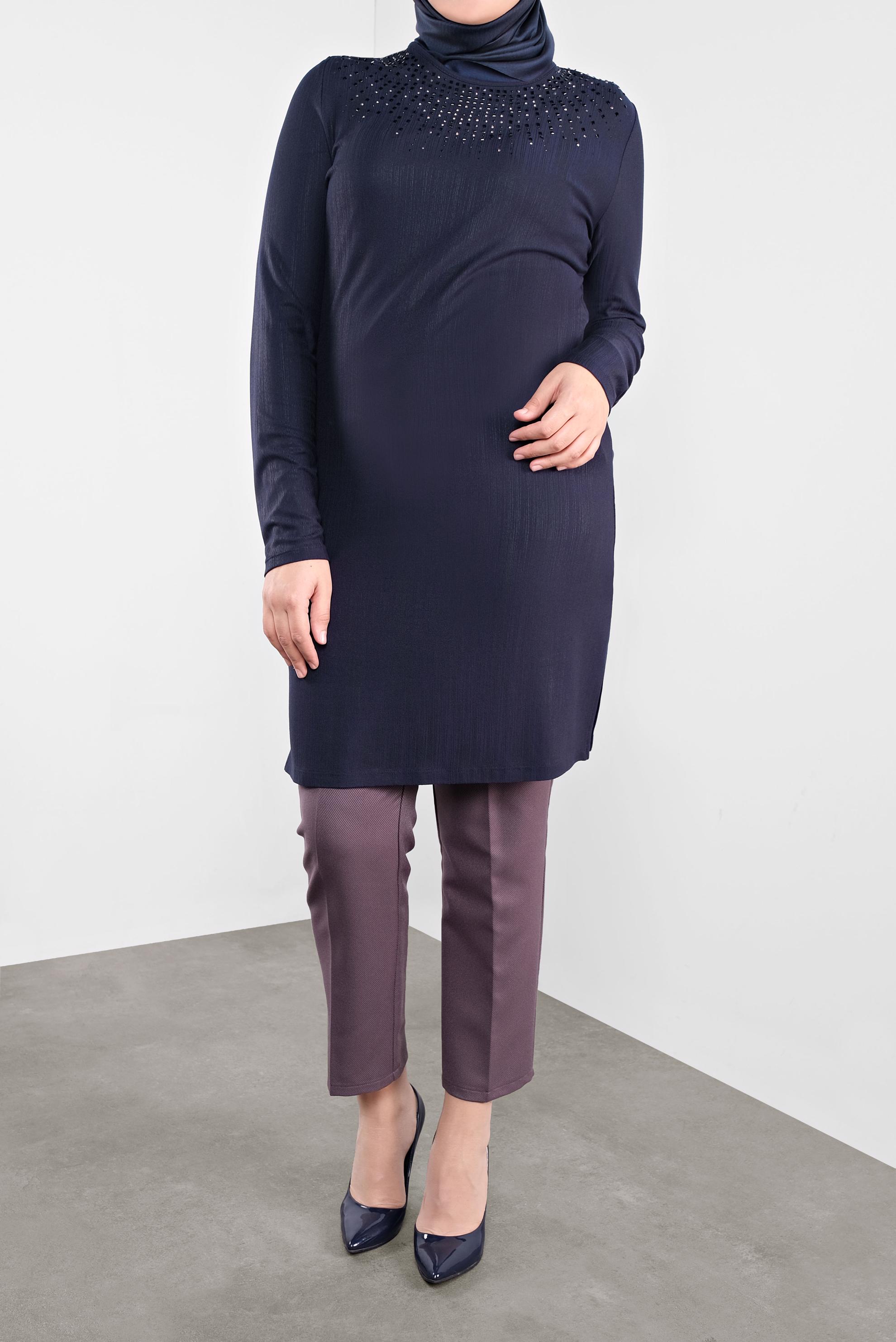 Tesettür giyim LACİVERT TAŞ BASKILI TUNİK 2774