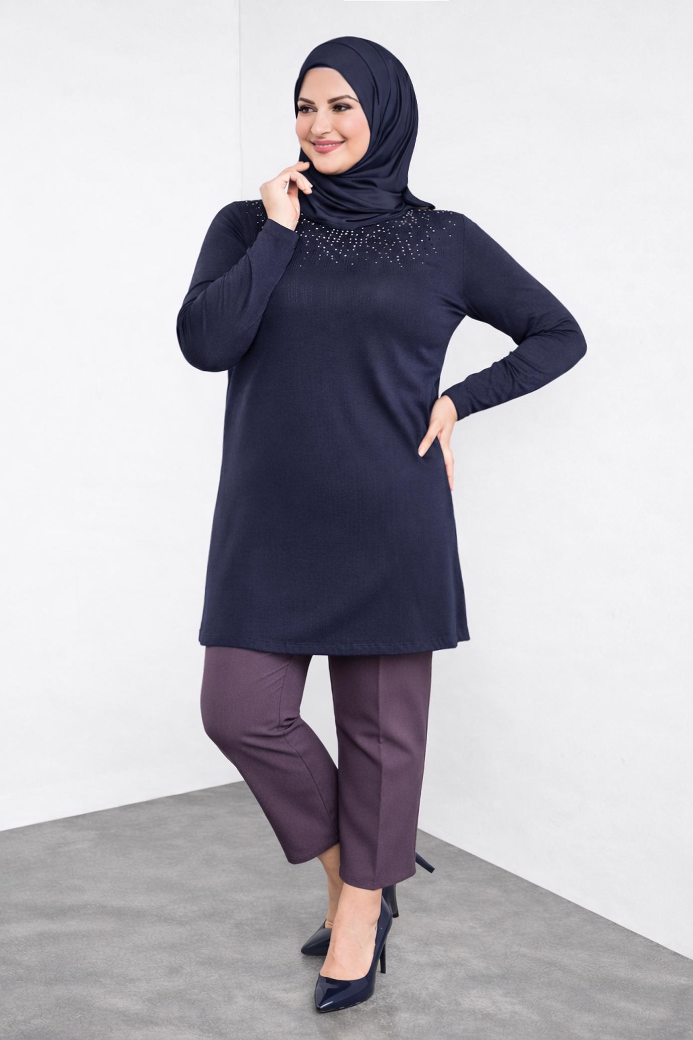 Tesettür giyim LACİVERT TAŞ BASKILI TUNİK 2774