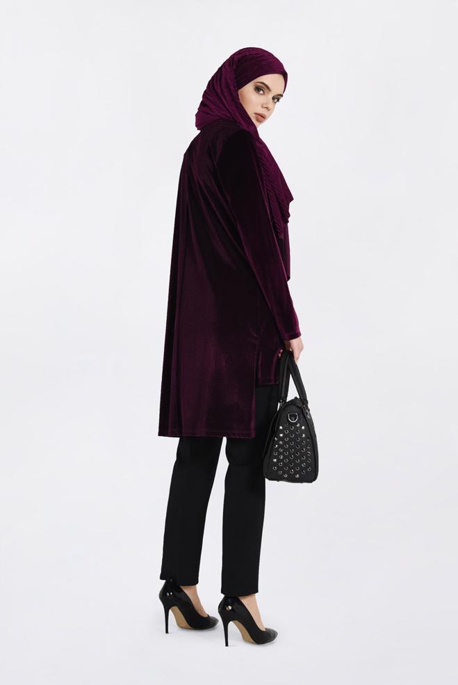 Tesettür giyim MÜRDÜM PUL PAYETLİ KADİFE TUNİK 2850 - ALVİNA
