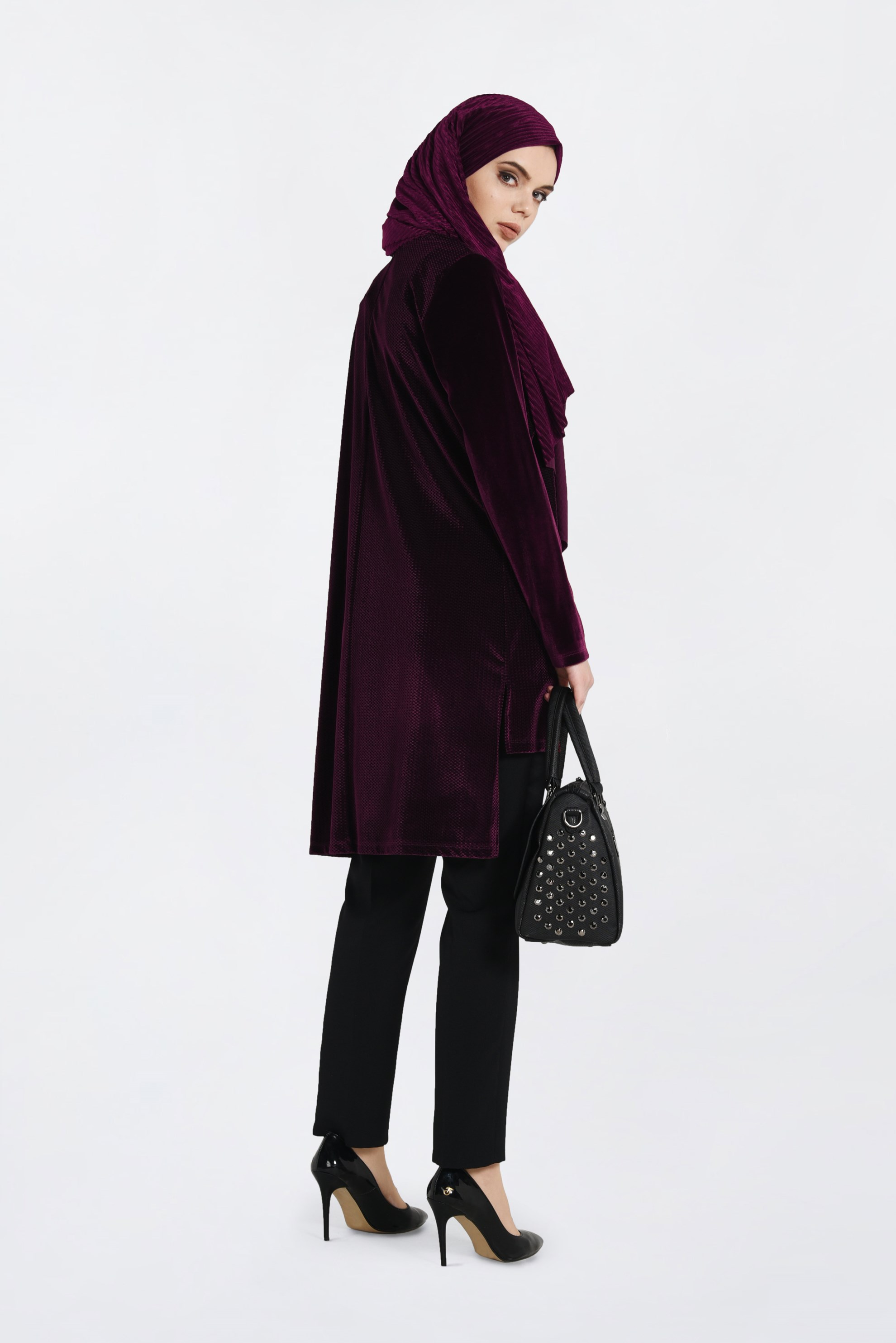 Tesettür giyim MÜRDÜM PUL PAYETLİ KADİFE TUNİK 2850