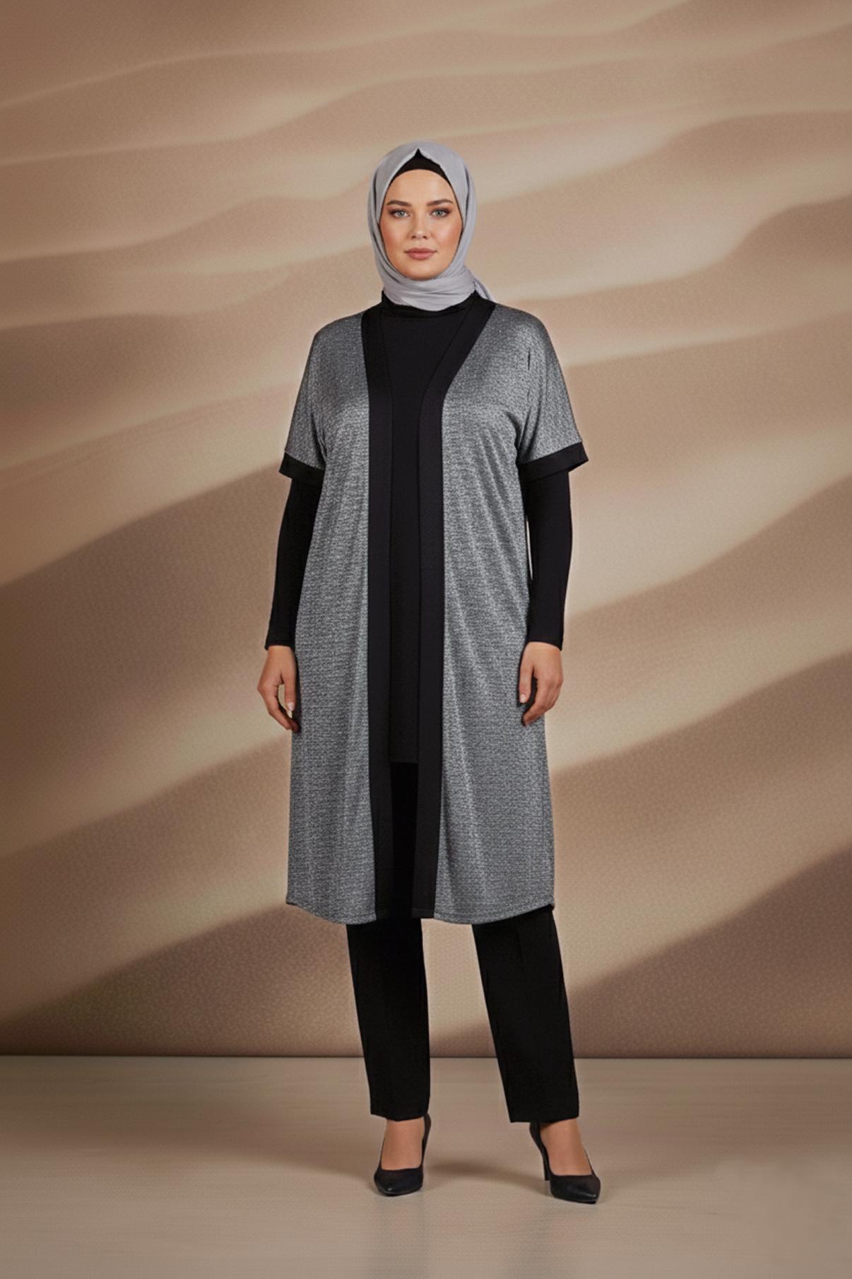 Tesettür giyim GRİ TAŞ BASKILI TUNİK 2851