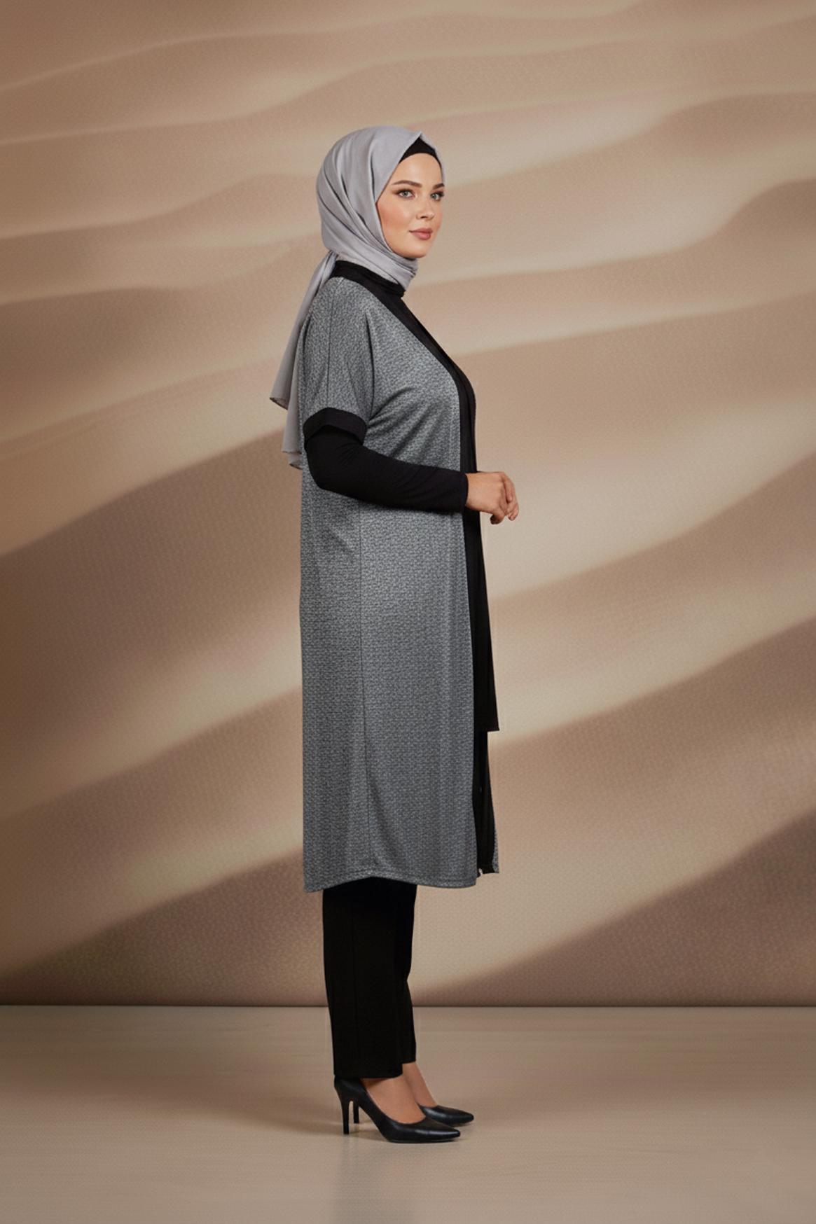 Tesettür giyim GRİ TAŞ BASKILI TUNİK 2851