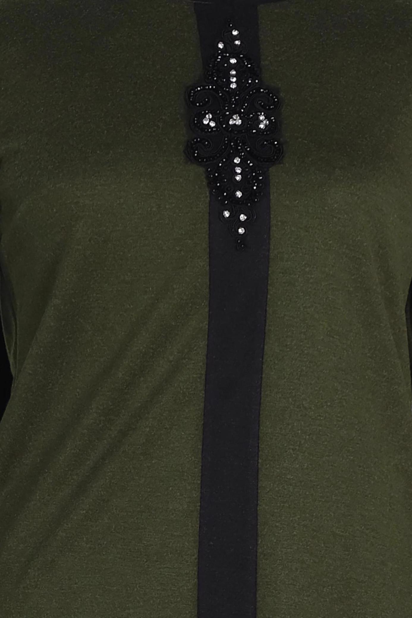 Tesettür giyim HAKİ ŞERİT DETAYLI BONCUK İŞLEMELİ TUNİK 2852