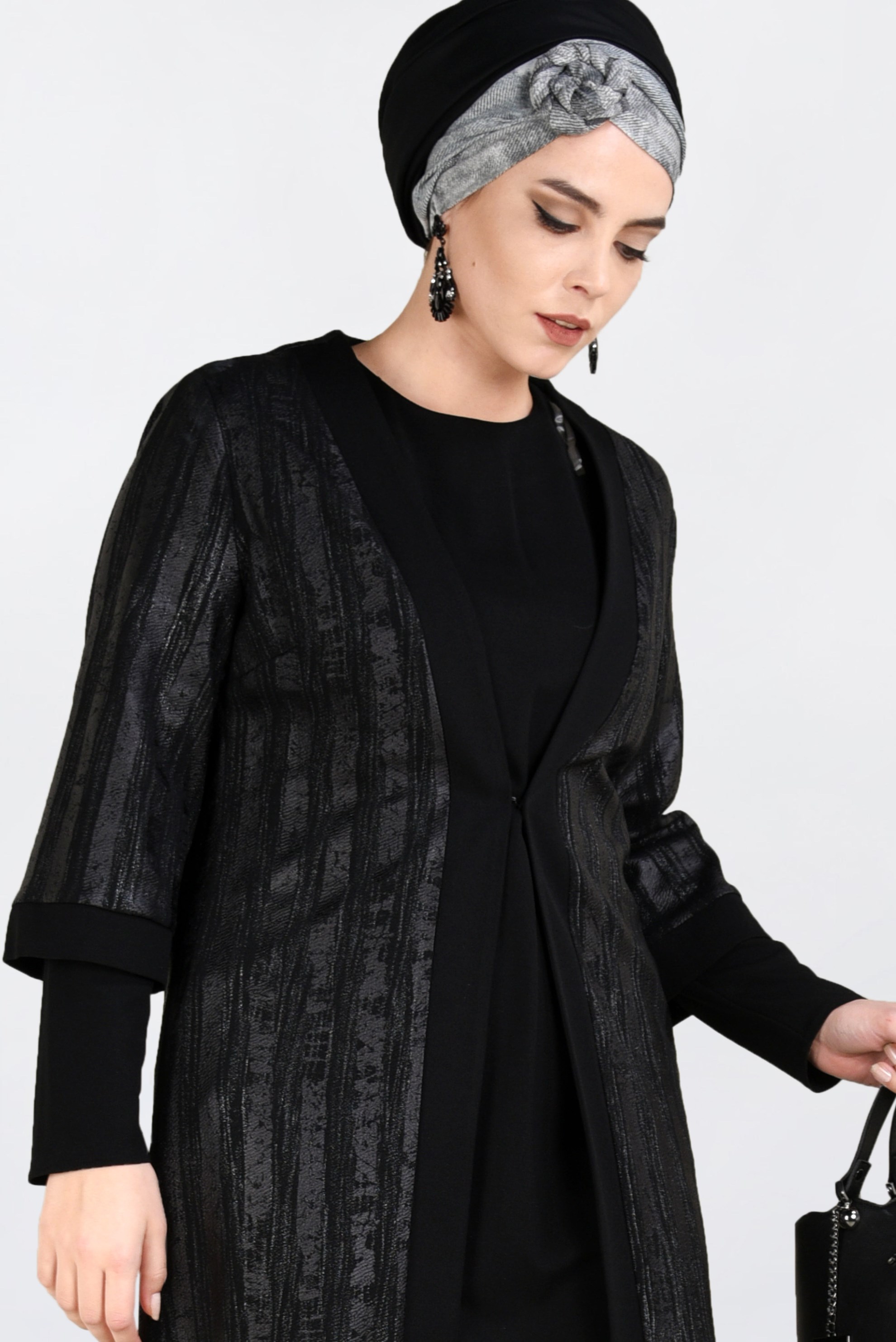 Tesettür giyim SİYAH ÇİZGİLİ 2Lİ TUNİK 2855 