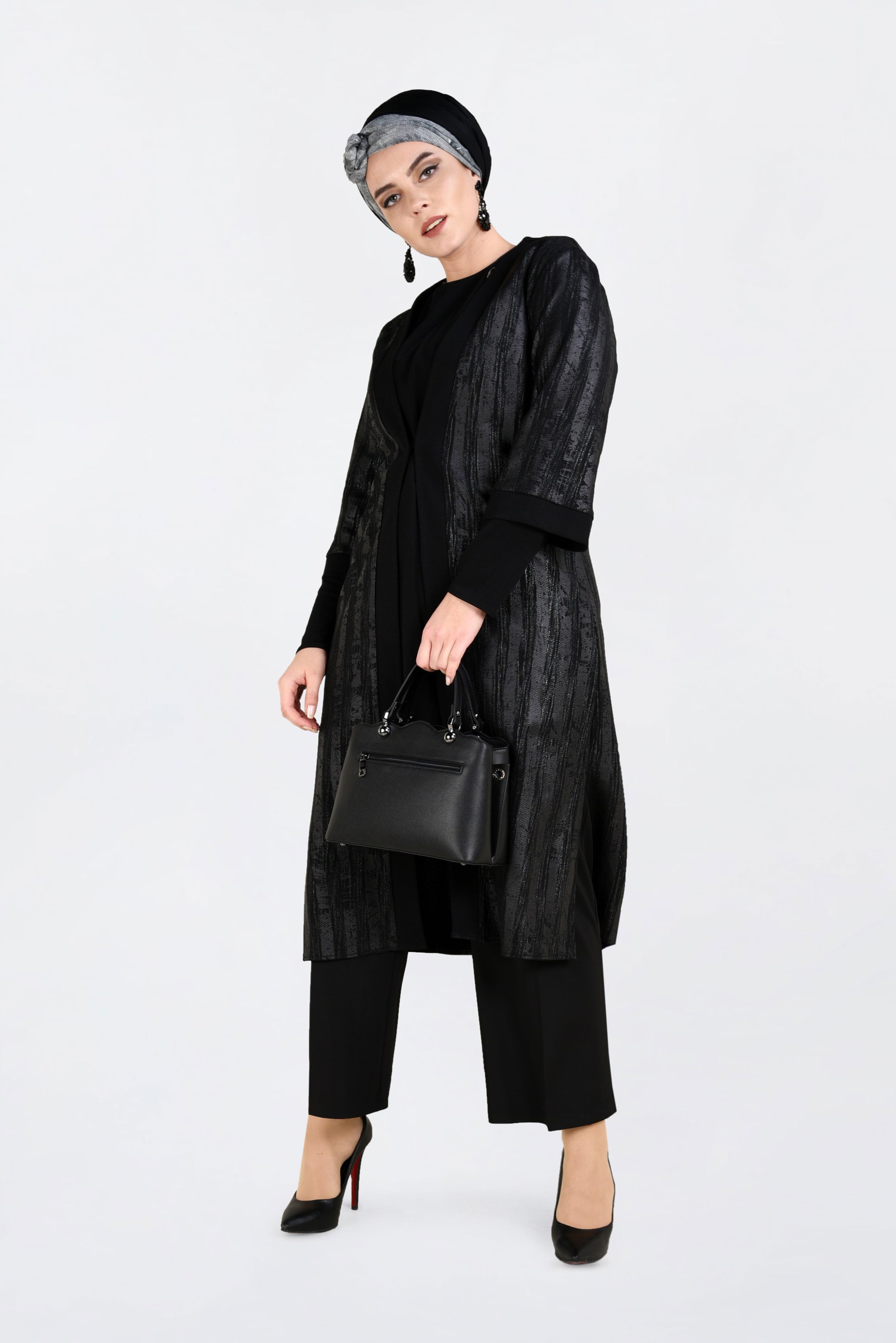 Tesettür giyim SİYAH ÇİZGİLİ 2Lİ TUNİK 2855 